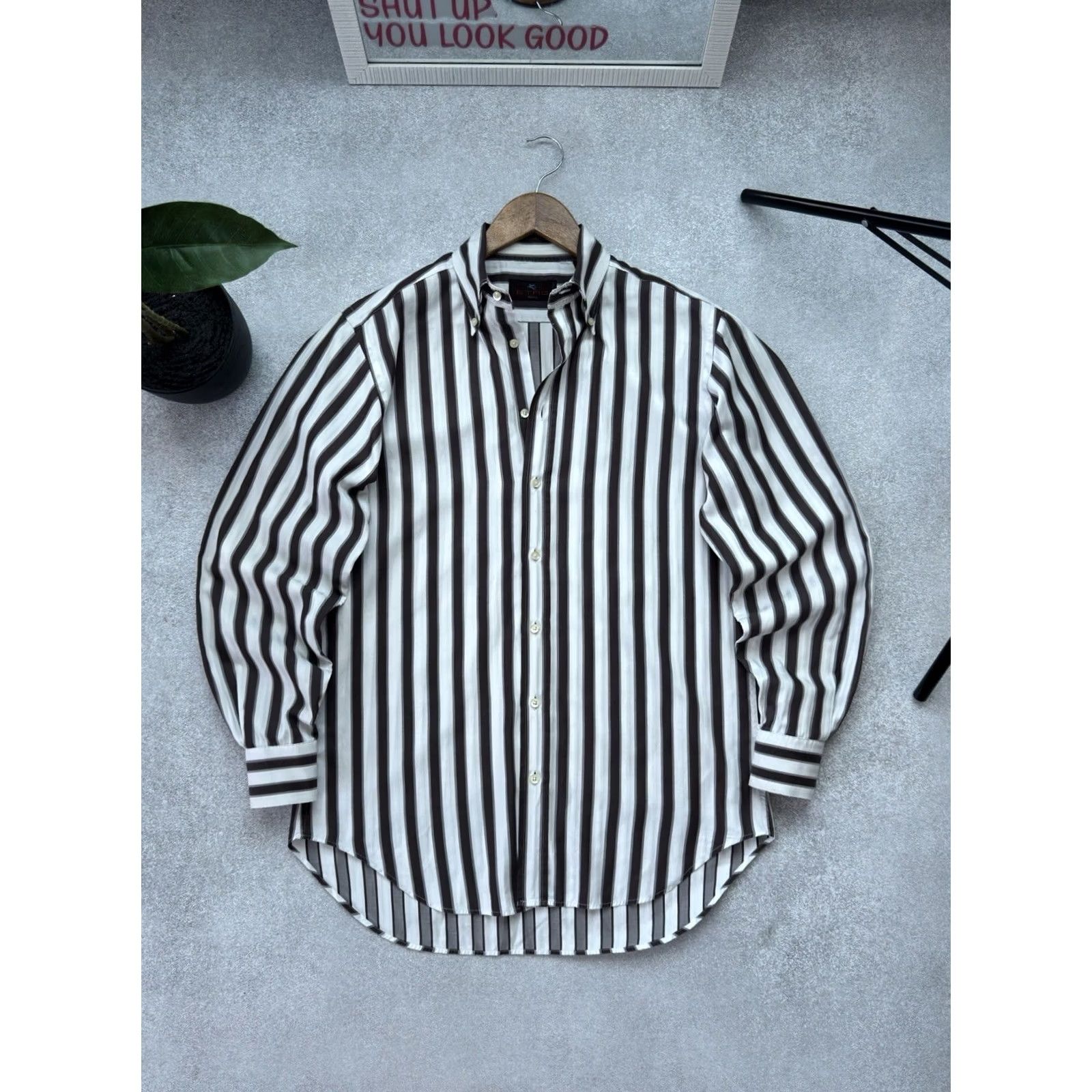 Etro VINTAGE ETRO Milano Luxury Striped Button Up Shirt Men Size L 39 Brown White Size US L / EU 52-54 / 3 - 2 Thumbnail