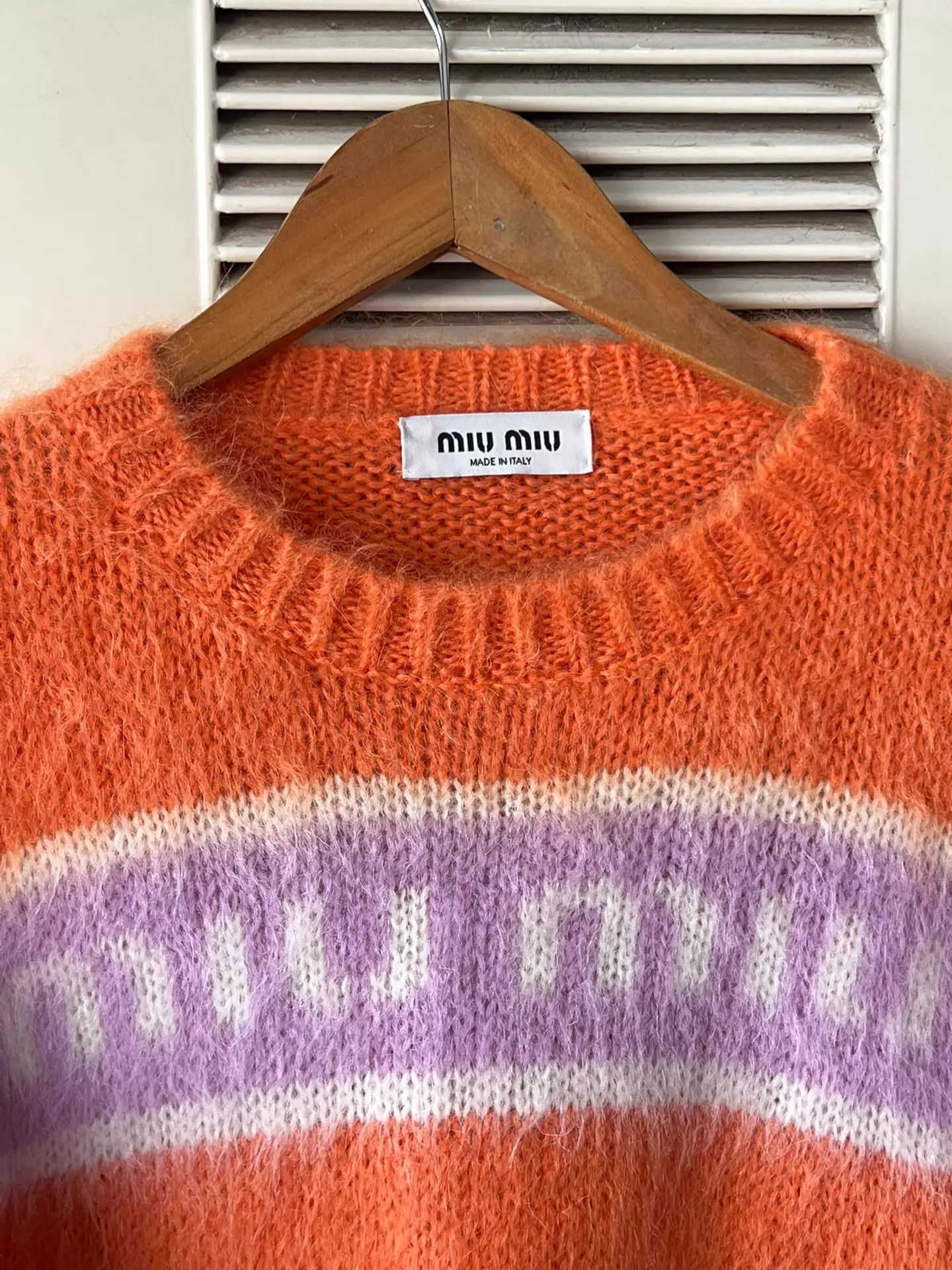 Miu Miu MIU MIU Mohair Sweater 38 Orange-Purple Stripe Logo 2022 FW Size XS / US 0-2 / IT 36-38 - 4 Thumbnail