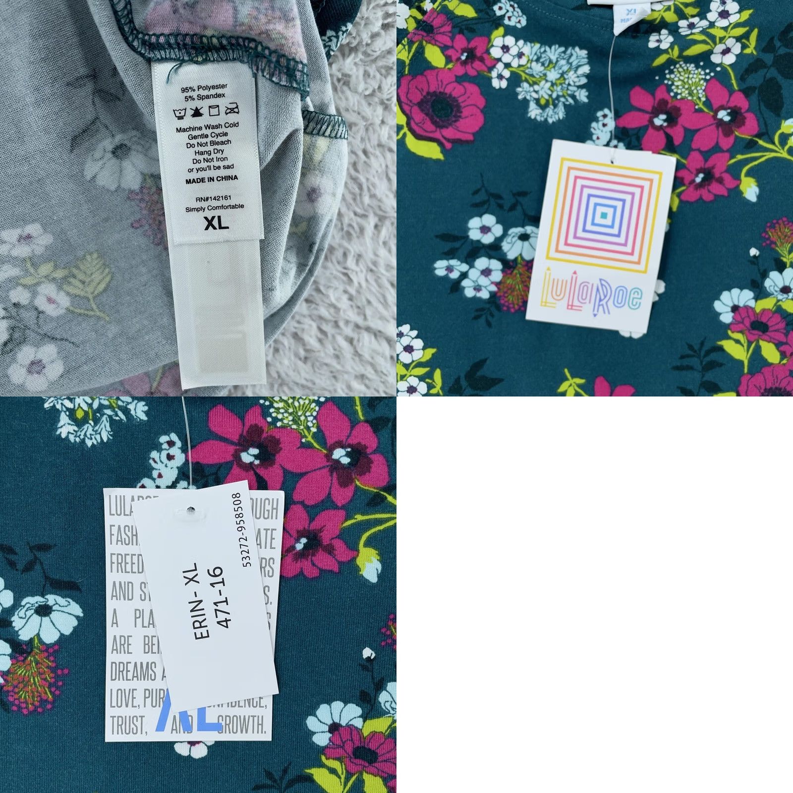 Vintage LuLaRoe Erin Shirt Womens XL Green Floral Long Sleeve Tunic Crew Neck Size XL / US 12-14 / IT 48-50 - 8 Thumbnail