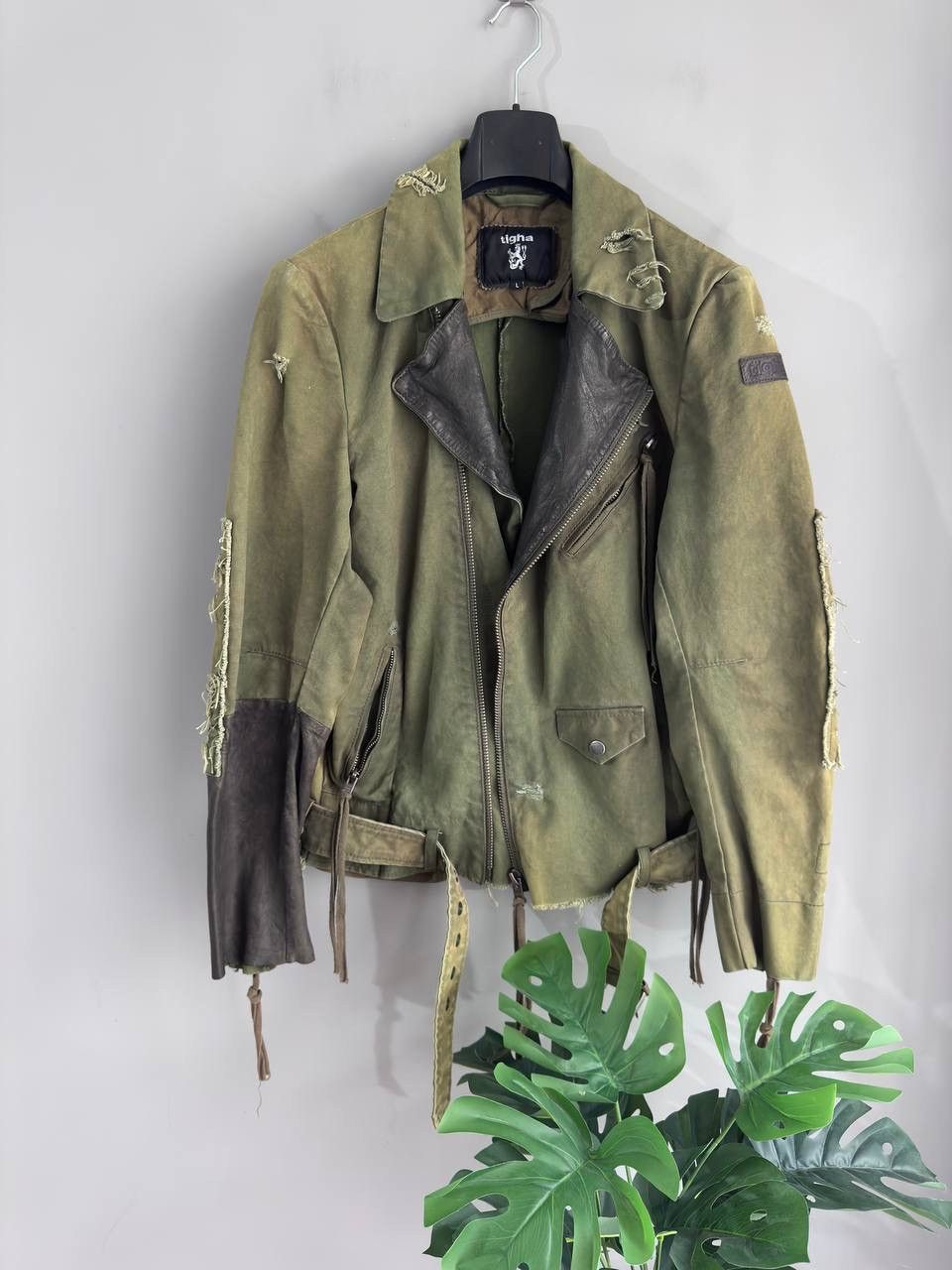 tigha Tigha Men's Canvas Cotton/Leather Distressed Biker Jacket, L Size US L / EU 52-54 / 3 - 11 Thumbnail