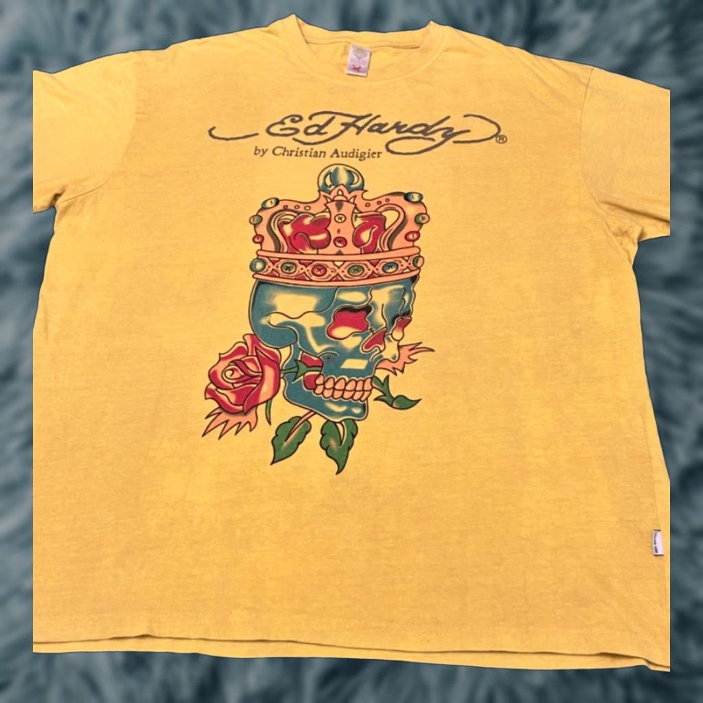 Ed Hardy VINTAGE Ed Hardy Shirt Mens XXL Yellow Hip Hop Grunge Skull Crown Rose Tattoo Y2K VTG 90s Size US XXL / EU 58 / 5 - 1 Thumbnail
