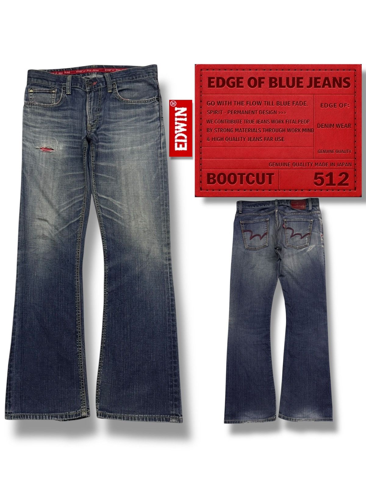 Vintage EDWIN EG512 Edge of Blue Jeans Y2K Japan Bootcut W35