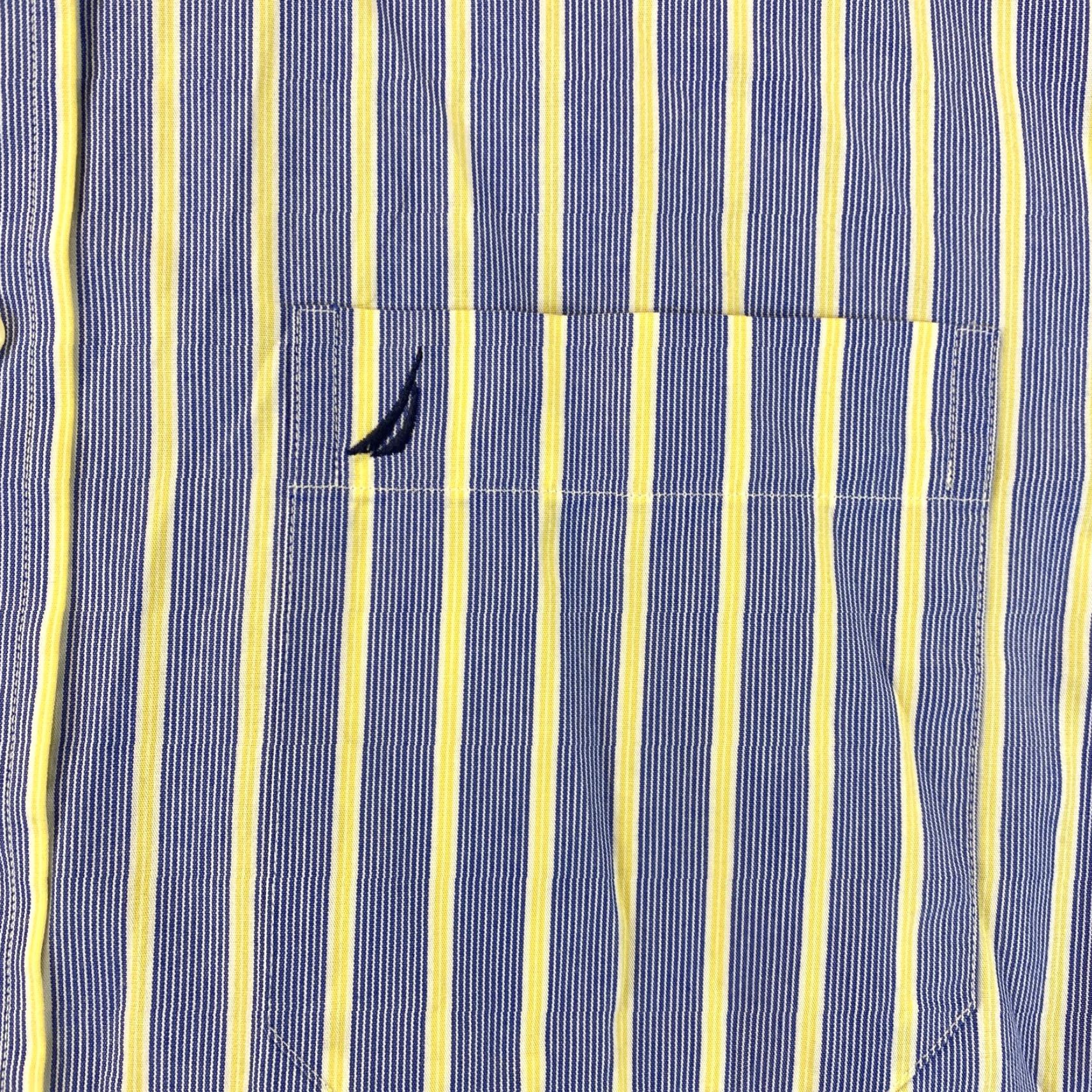 Nautica Nautica Dress Shirt Men 15 32/33 Blue Yellow Striped Cotton Pocket / 72-3 Size 40R - 5 Thumbnail