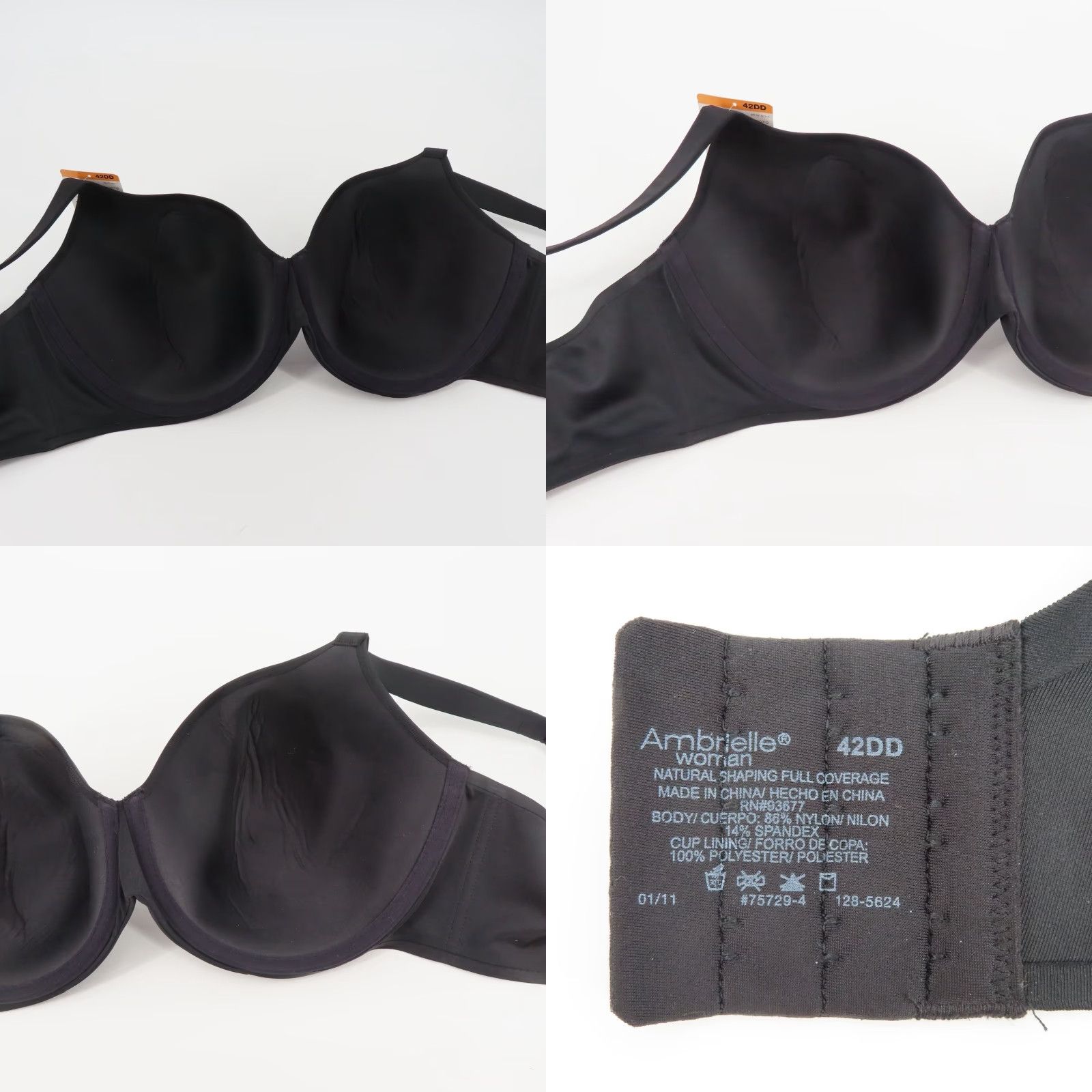 Vintage Ambrielle Bra Solid Black Underwire Lined Wide Strap 42DD Plus Size Women NEW Size ONE SIZE - 8 Thumbnail