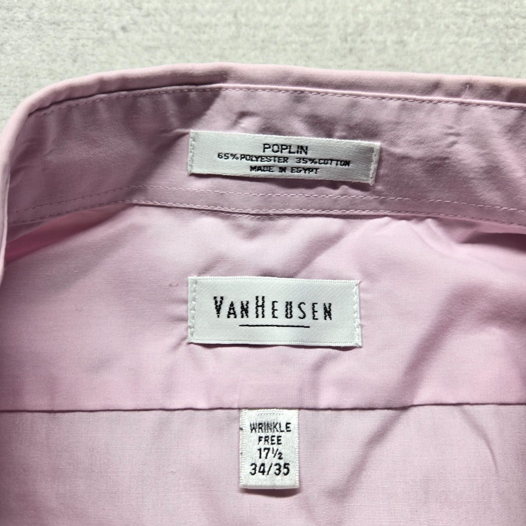 Van Heusen Van Heusen Dress Shirt 17.5 34/35 Pink Poplin Solid Button Up Collar Mens Size 46R - 3 Thumbnail