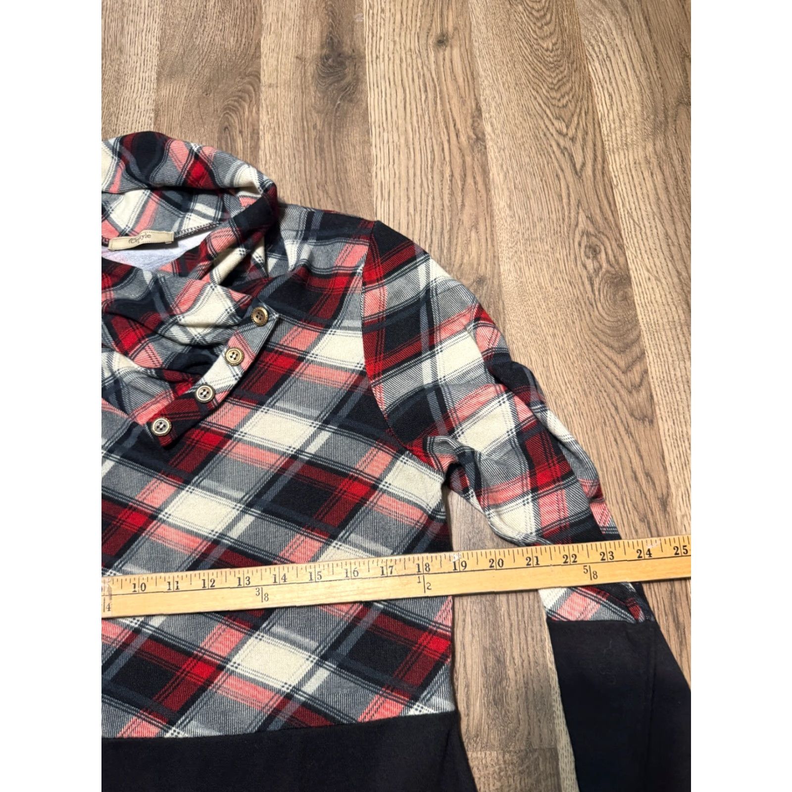 Vintage Cestyle Shirt Womens Large Plaid Black White Red Quarter Button Turtleneck Shirt - Size Large - Casual Womens Top Size L / US 10 / IT 46 - 6 Thumbnail