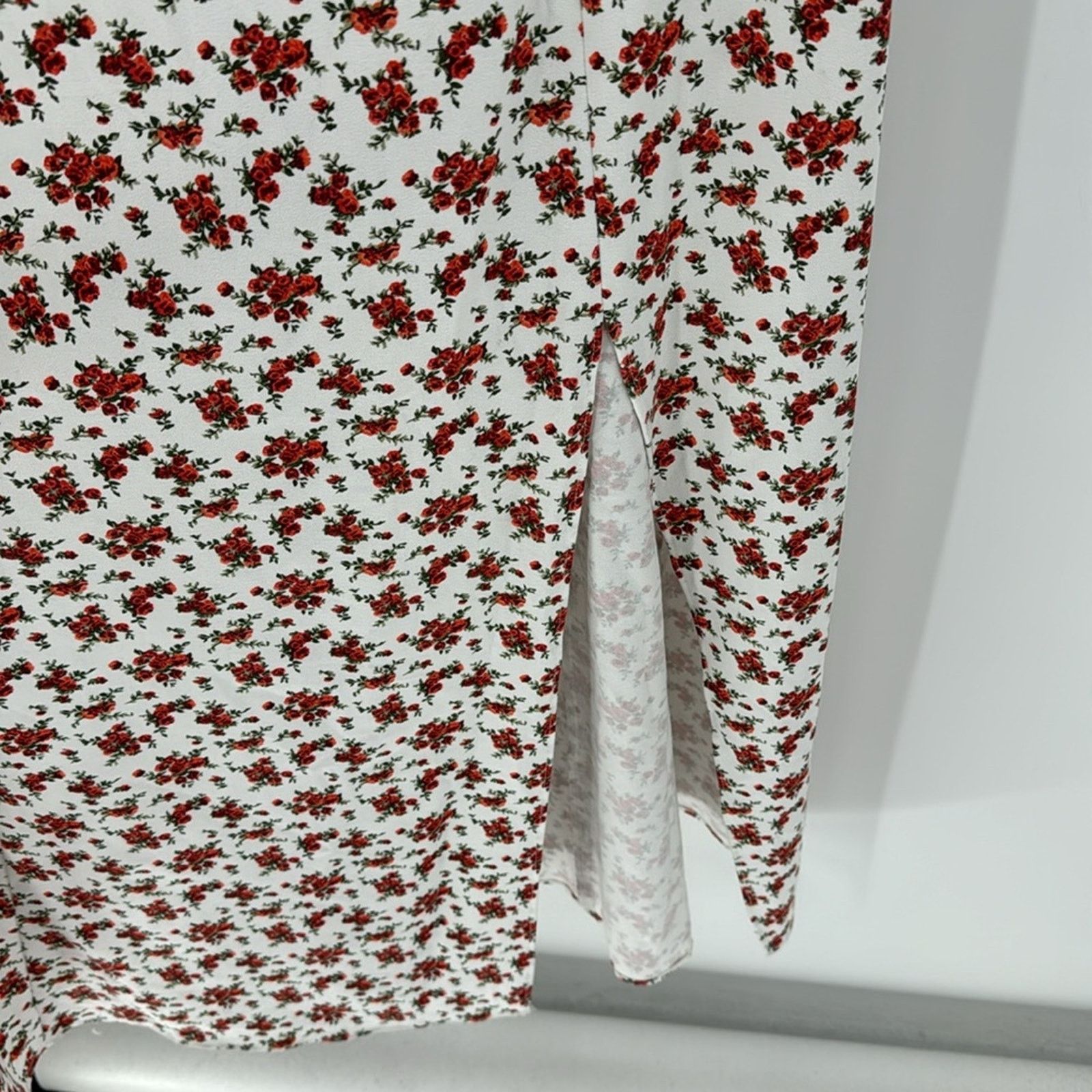 Other Danielle Bernstein White red Floral Midi Dress Puff Sleeve Size XS / US 0-2 / IT 36-38 - 9 Thumbnail