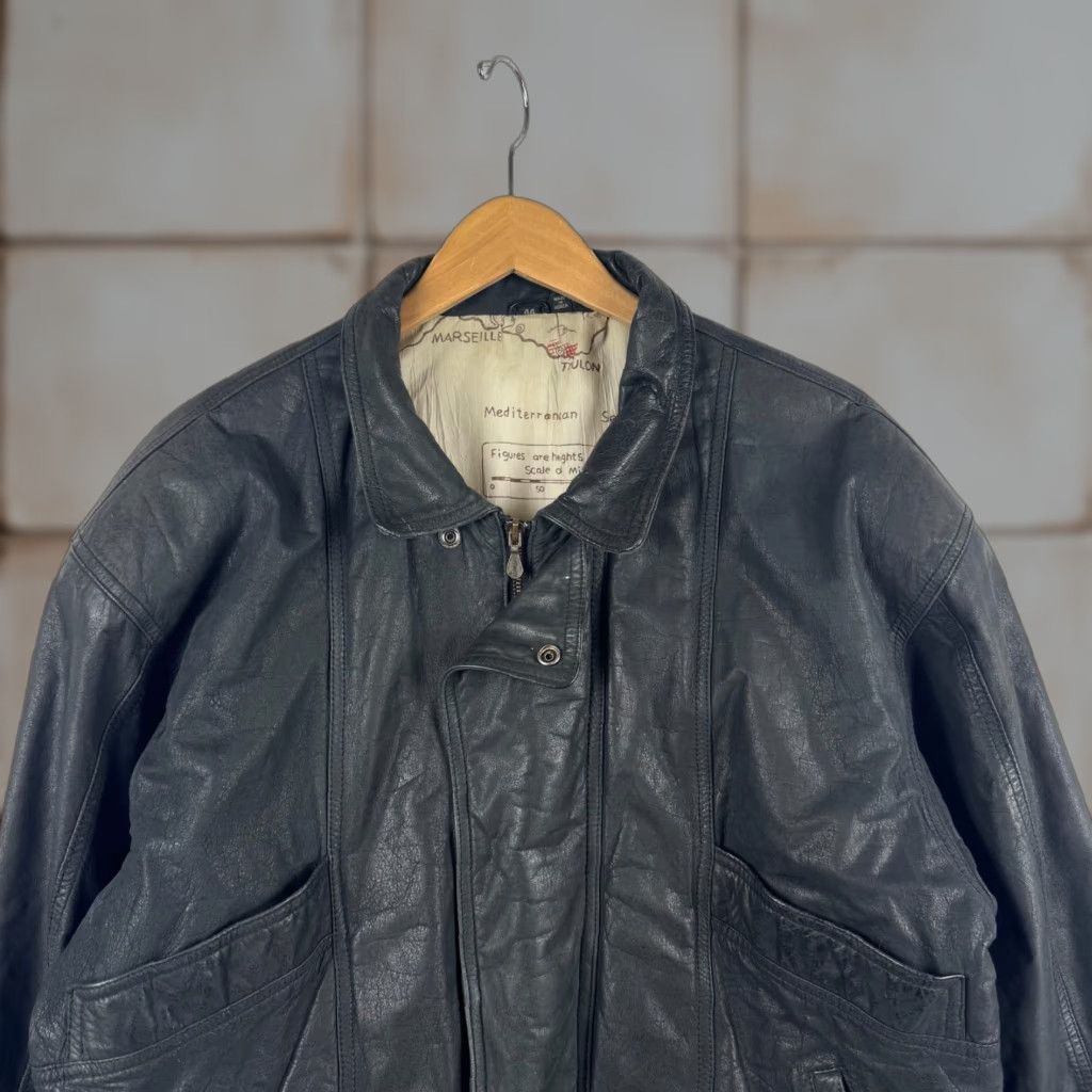 Neiman Marcus VINTAGE Neiman Marcus Mirage Mens 44 Leather Flight Bomber Jacket Black 80s 90s Zip Satin Lining Zipper | 90s 80s | Mens Size US S / EU 44-46 / 1 - 1 Thumbnail