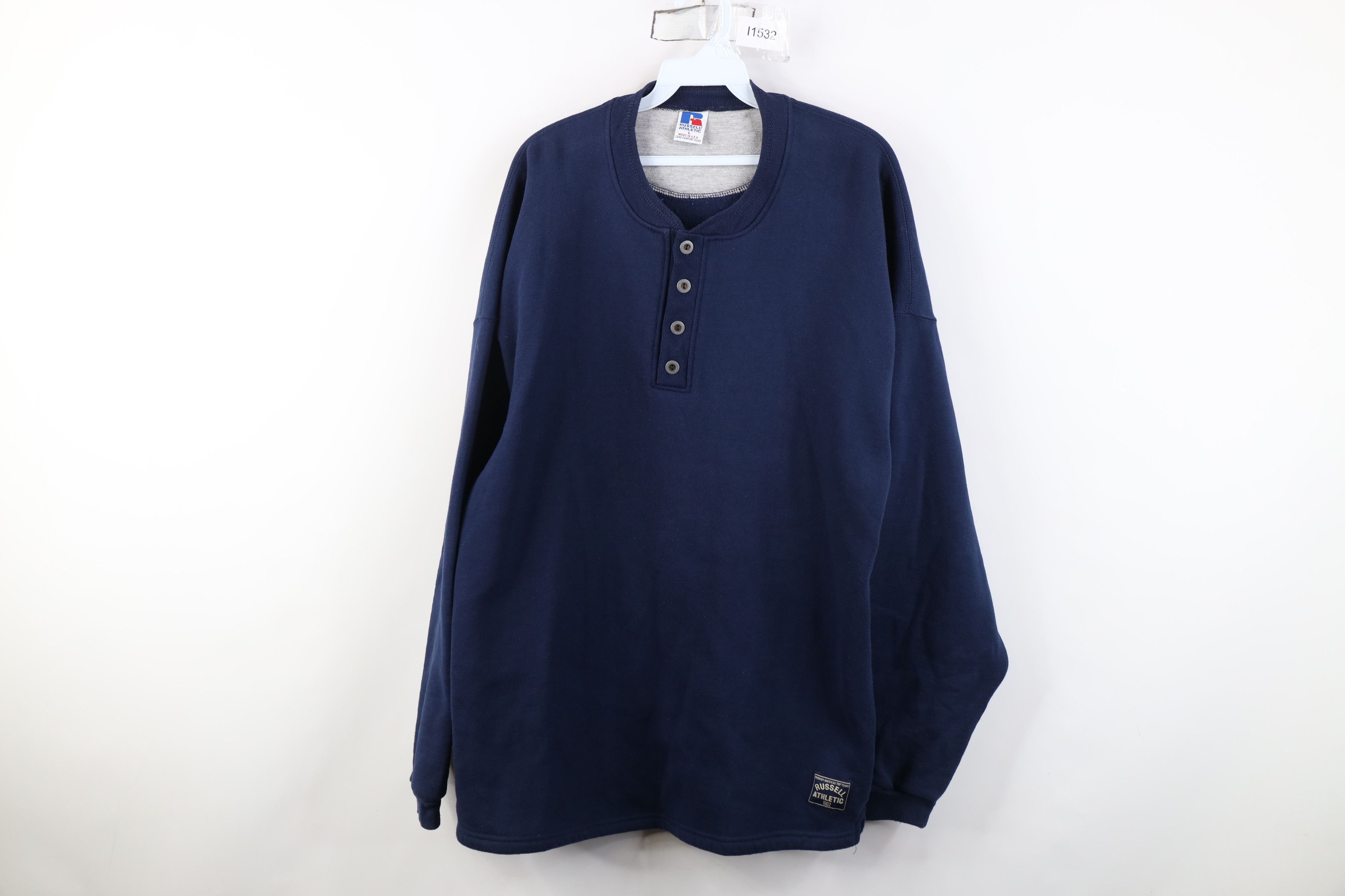 Russell Athletic Vintage 90s Russell Athletic Henley Sweatshirt Blue USA Size US L / EU 52-54 / 3 - 1 Thumbnail