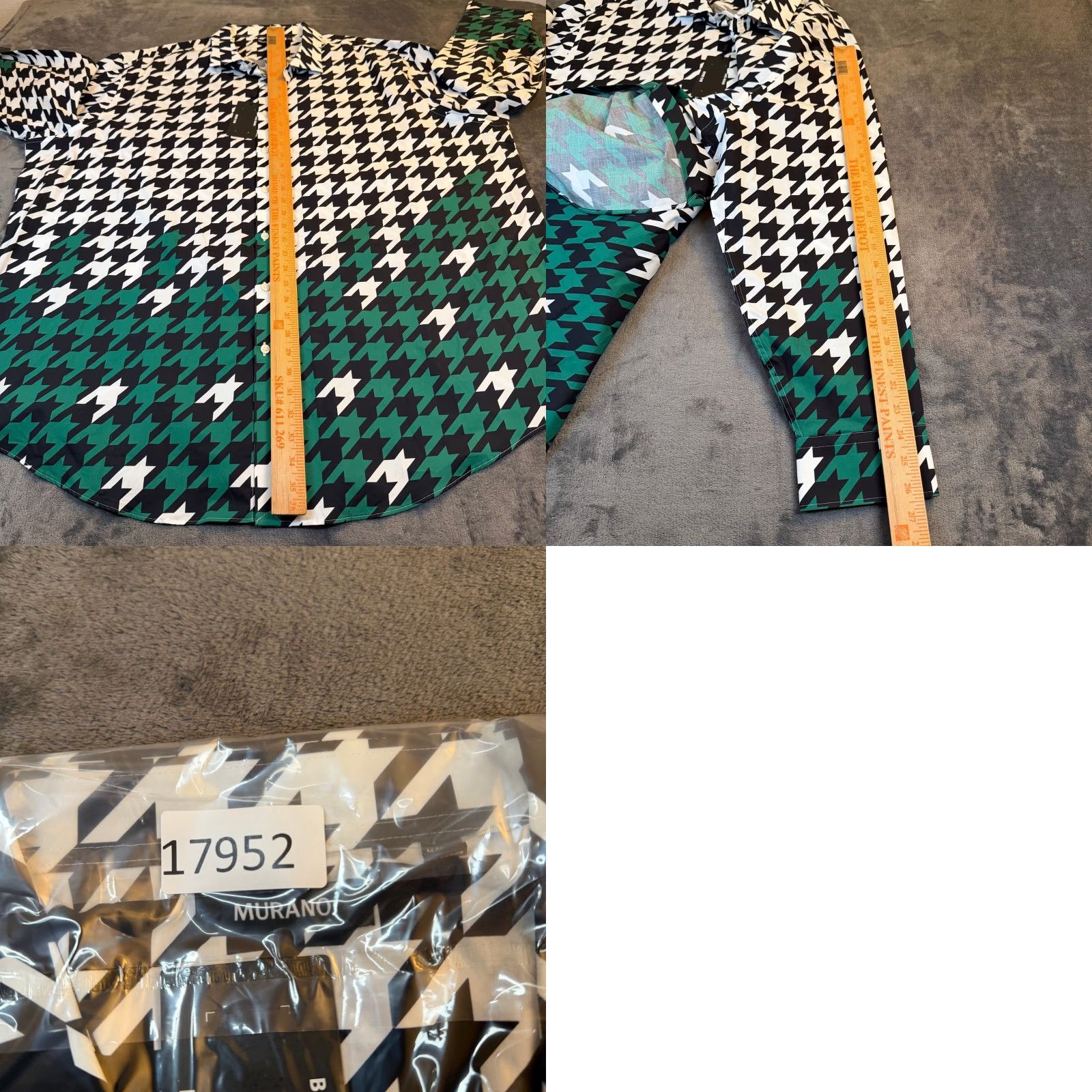 Murano Murano Button-Down Shirt Big 4X Mens Houndstooth Black White Green Geometric Breathing Cotton Button-Up Long Sleeve Collared 4XB NWT Size US XXL / EU 58 / 5 - 8 Thumbnail