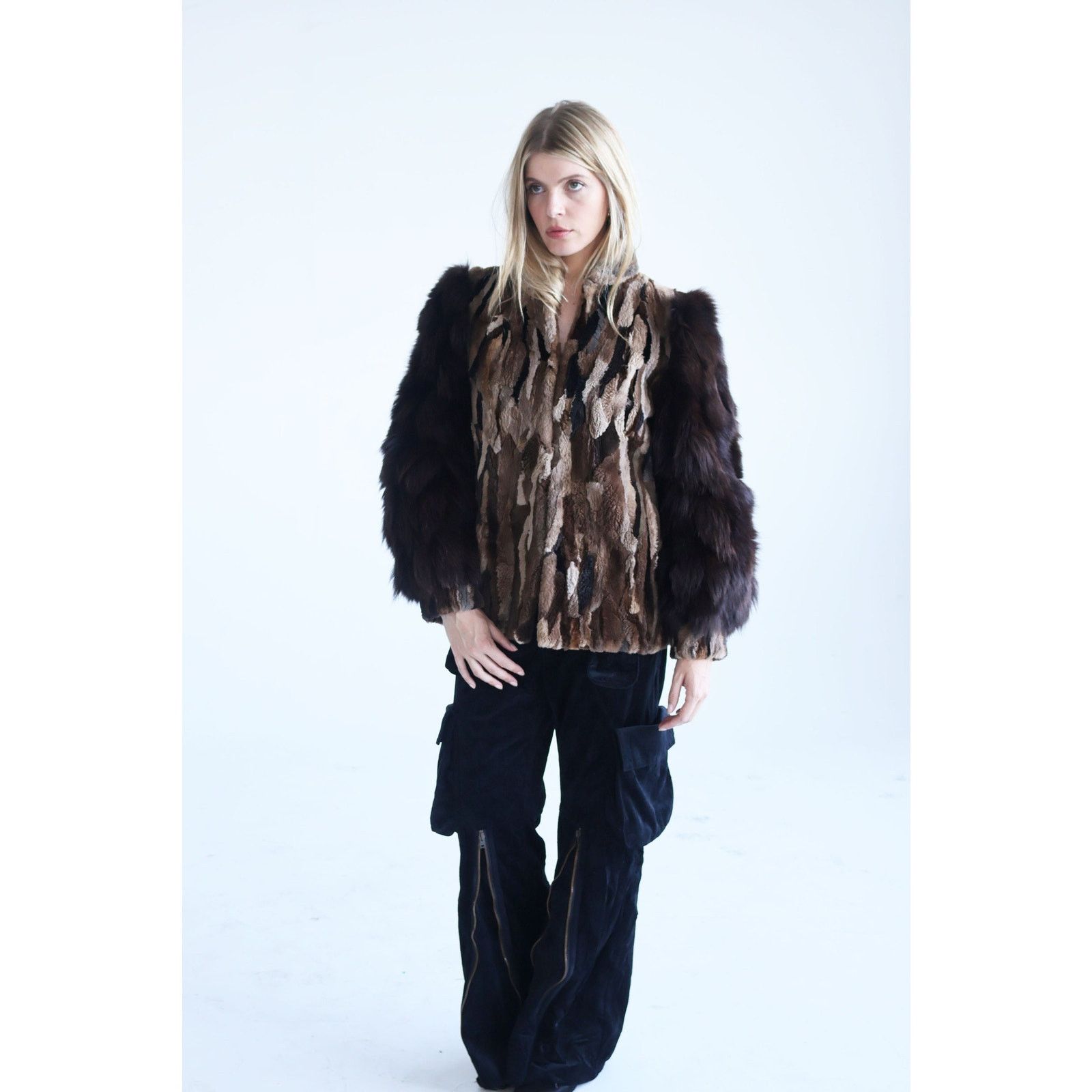 Vintage Vintage 1970s Brown Patchwork Fur Coat Size S / US 4 / IT 40 - 3 Thumbnail