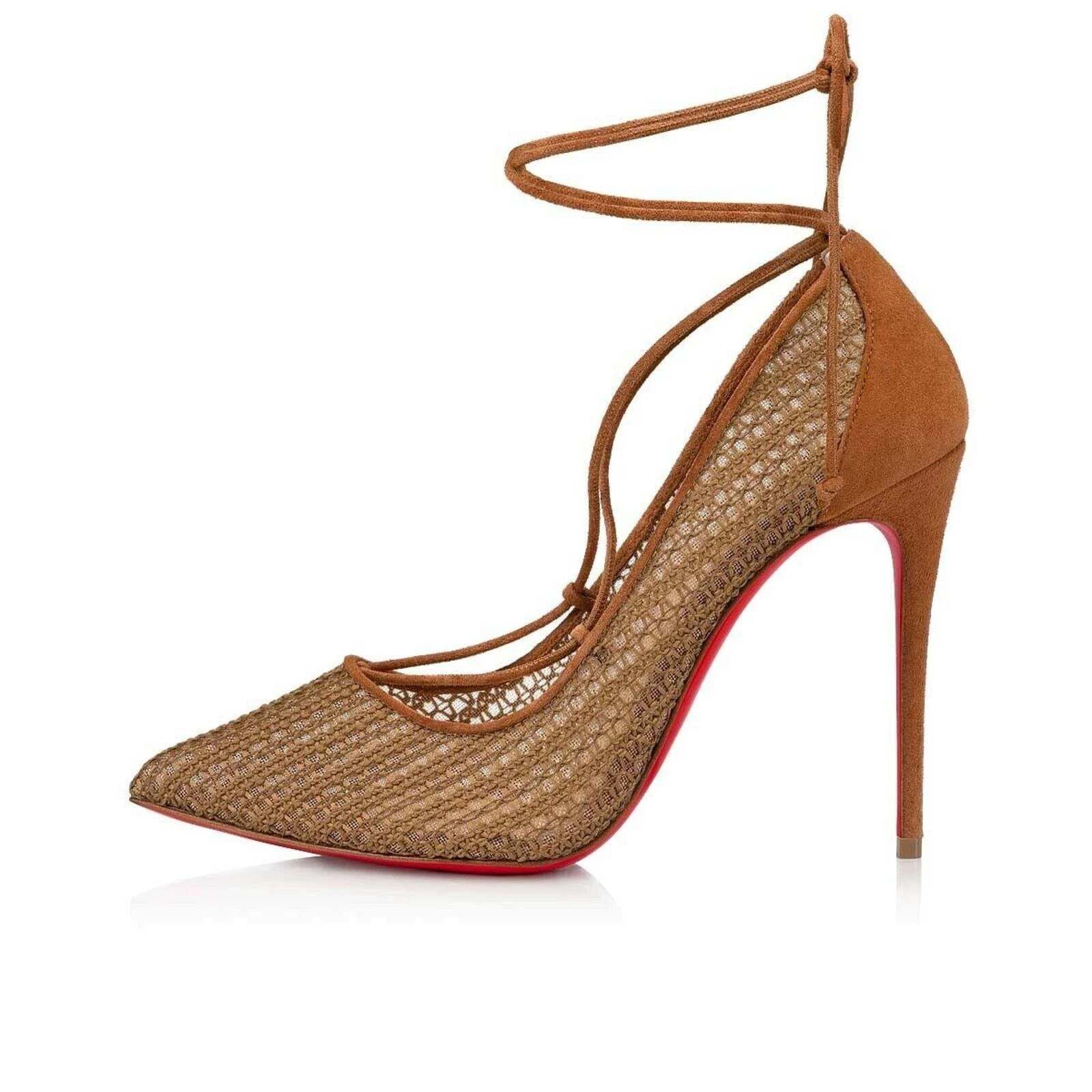 Christian Louboutin Peropik 100 Biscotto Brown Suede Lace Up Tie Heel Pump 37 Size US 7 / IT 37 - 3 Thumbnail