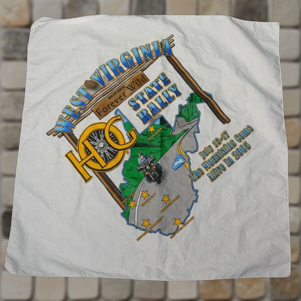 The Mountain WV HOG State Rally Bandana 21" White Cotton Snowshoe Mountain 2005 Mens Size ONE SIZE - 1 Thumbnail