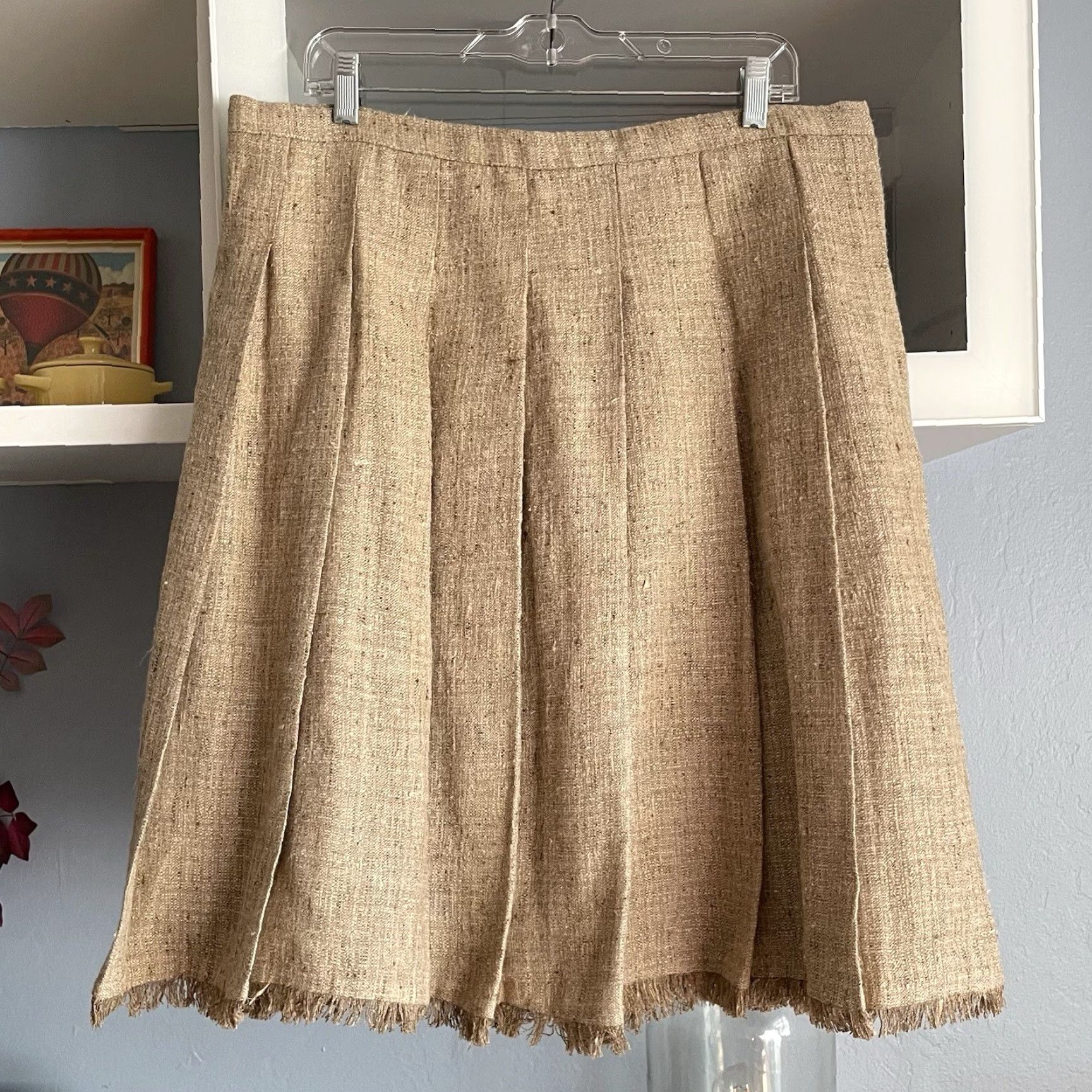 Vintage AZADEH San Francisco Tweed Jacket & Pleated Skirt Suit 2 pc Fringe Size XL 12 Women's Wool Blend Beige Tw​eed Skirt Suit Women Mens Size 40" / US 18 - 7 Thumbnail