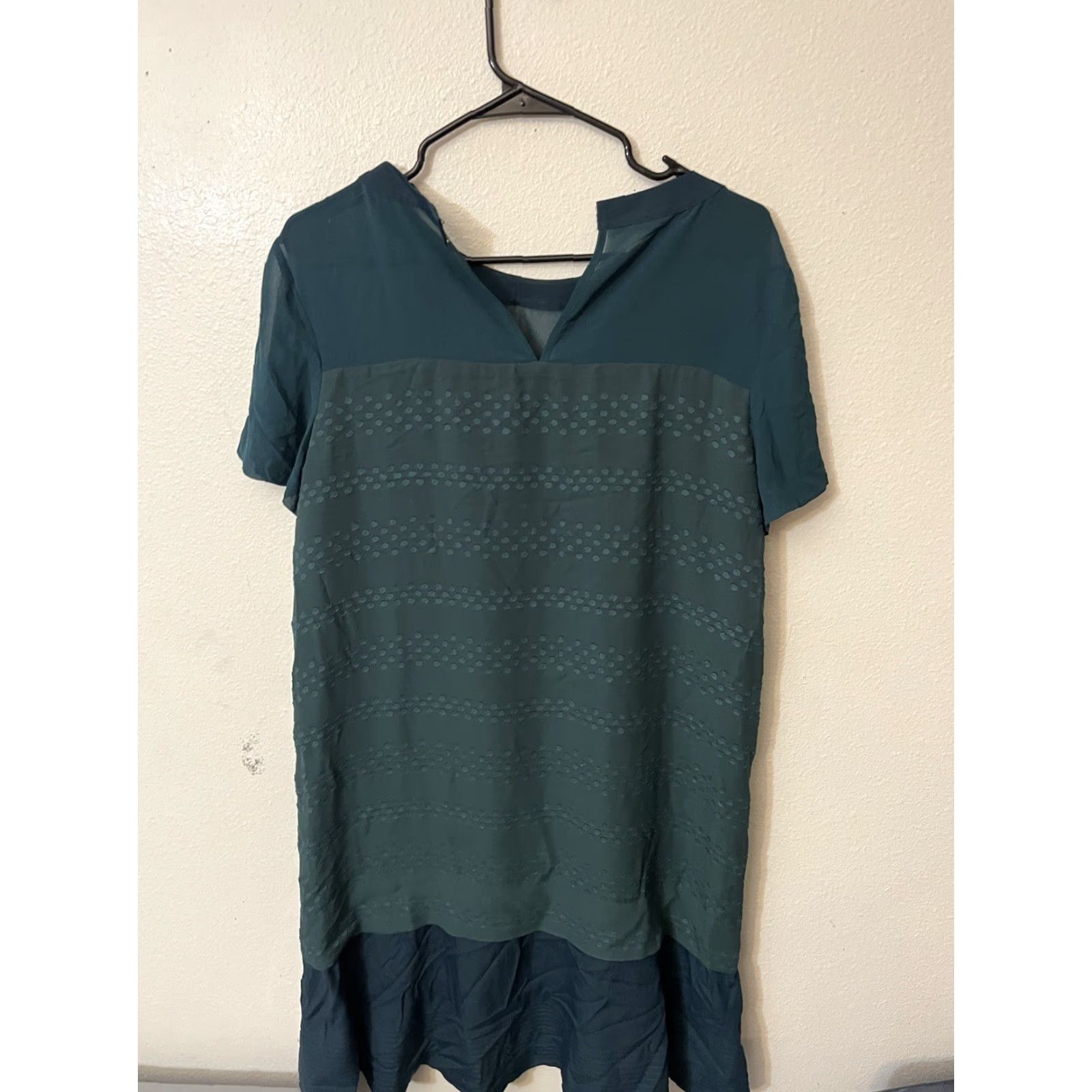 Madewell Madewell Slowbeat Shift Dress Dark Teal Size M Short Sleeve Ruffle Trim Texture Size 32" / US 10 / IT 46 - 3 Thumbnail