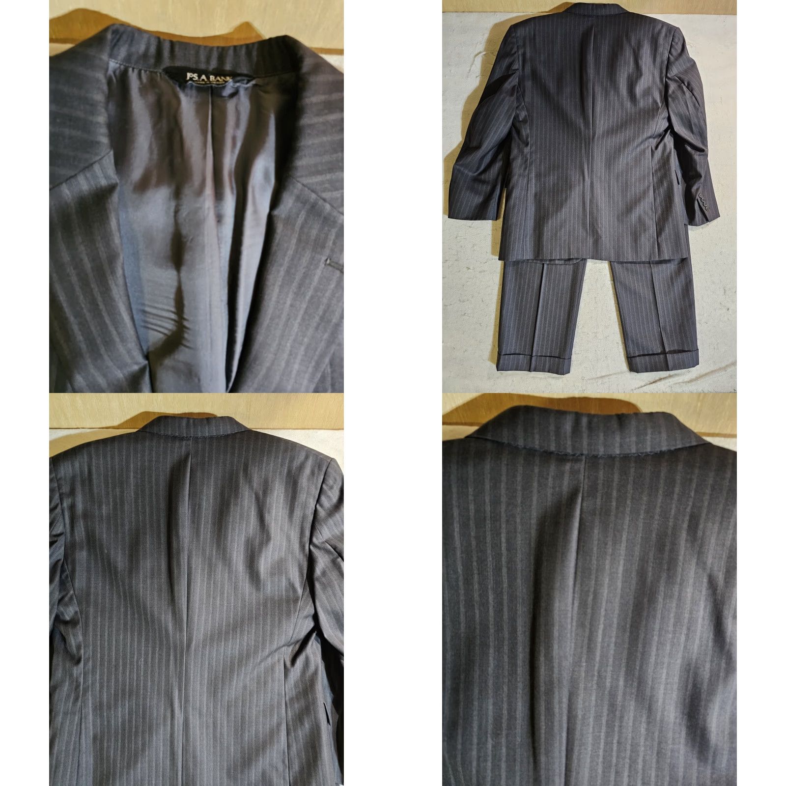 Jos. A. Bank Jos A Bank 2pc Suit Signature Collection Silk Wool Charcoal Striped 43R 34x30 Mens Size 46R - 9 Thumbnail