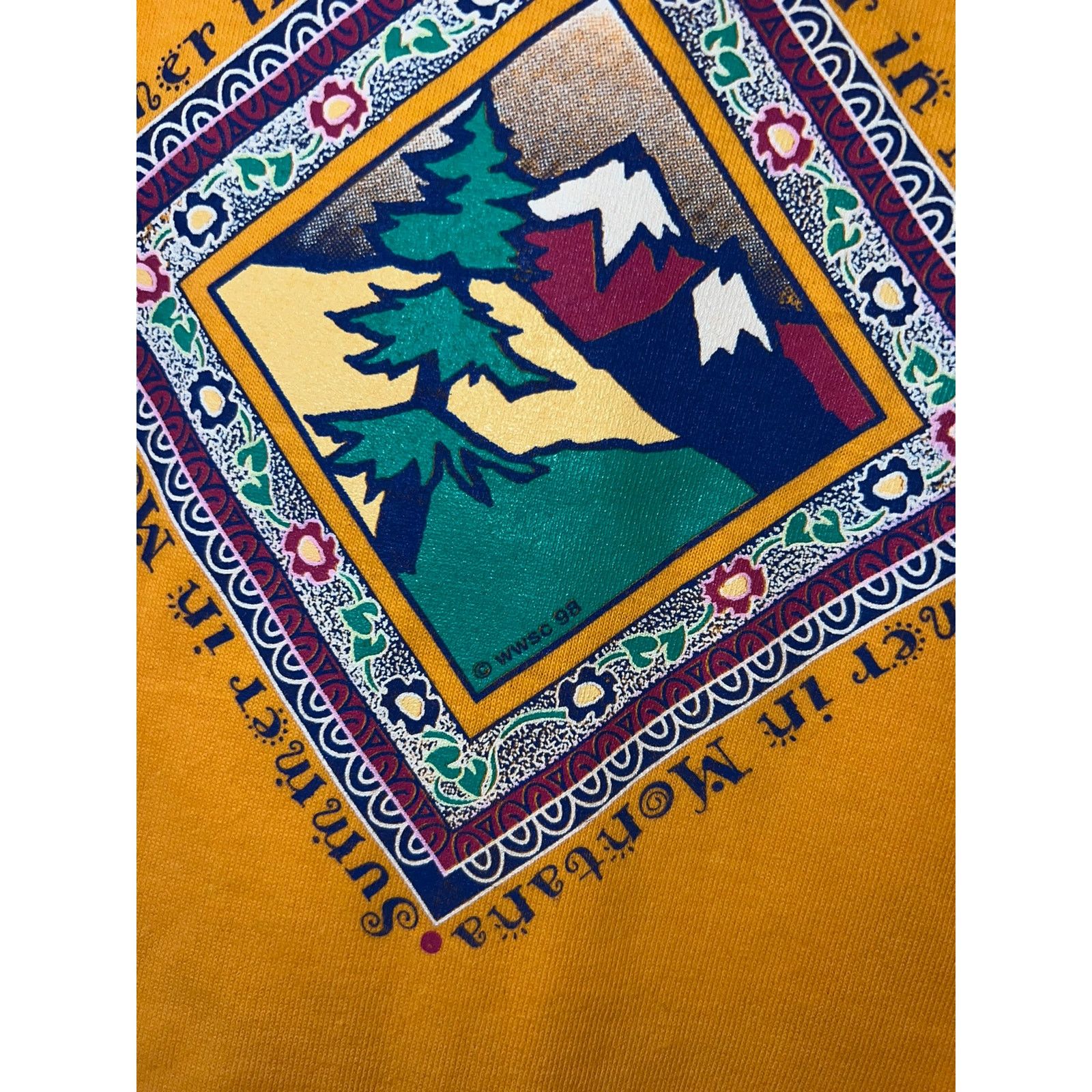 Jerzees 90s Summer in Montana MT Orange Nature Shirt VTG 1990s Large Size US L / EU 52-54 / 3 - 4 Thumbnail