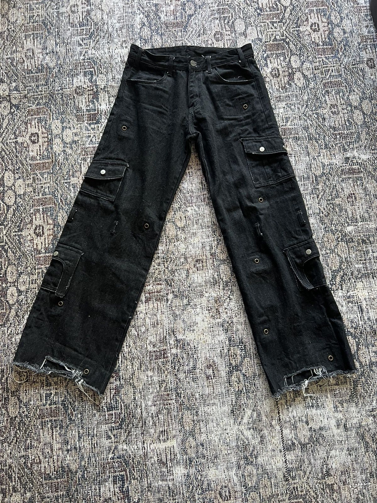 image of Archival Clothing x Avant Garde Fait Par Lui Japanese Denim Flared Cargo in Black, Men's (Size 30)