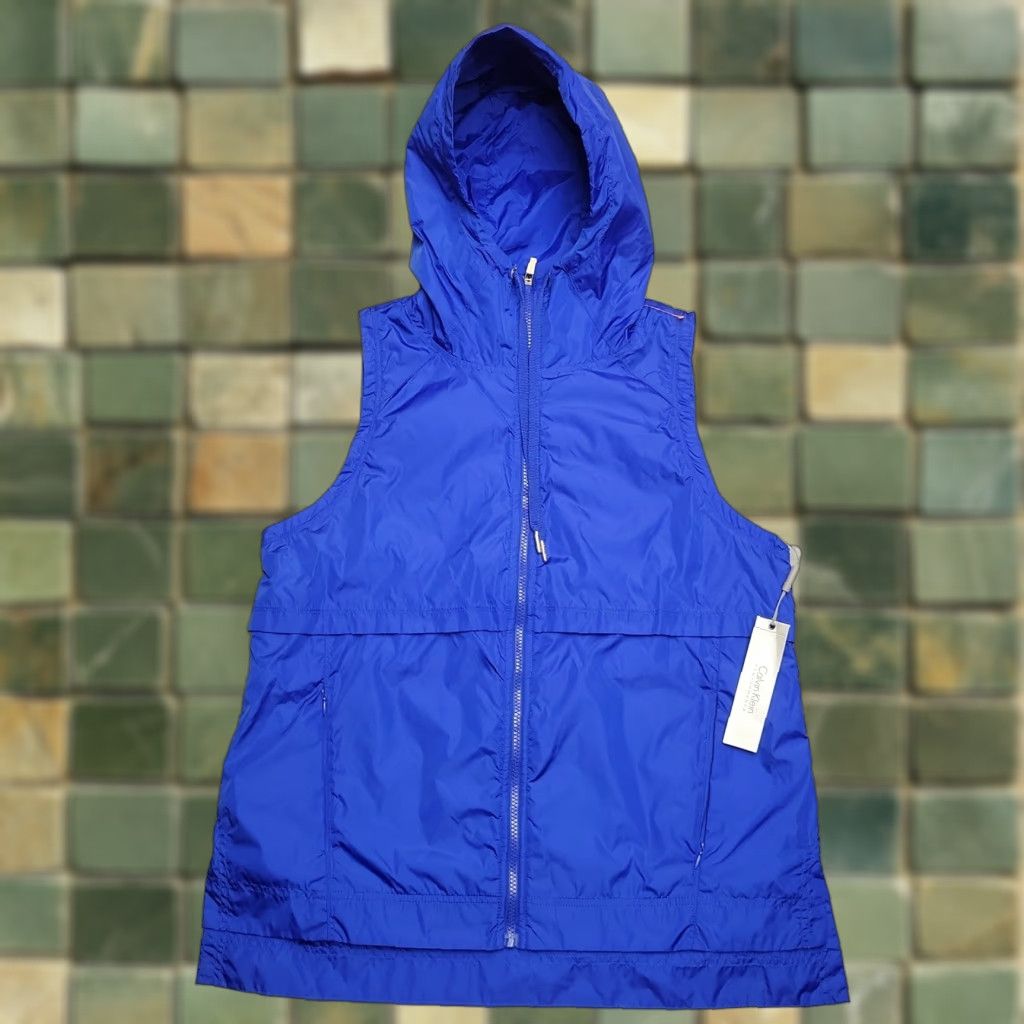 Calvin Klein VINTAGE Calvin Klein Vest Womens Large Blue Full Zip Performance Hooded Water Resistant Size L / US 10 / IT 46 - 1 Thumbnail