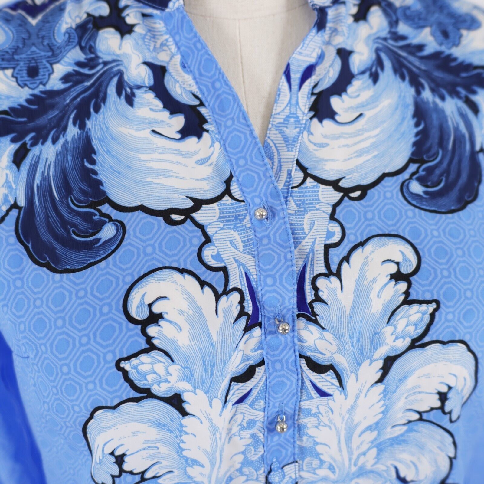 Designer New York & Company Blue Long Sleeve Lightweight Floral Blous Size XS / US 0-2 / IT 36-38 - 3 Thumbnail