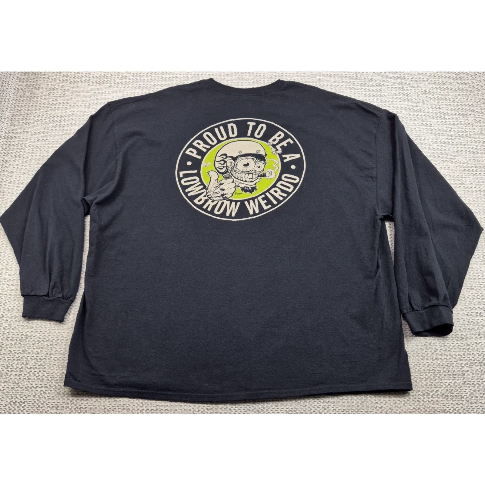 Vintage Lowbrow Customs Shirt Mens 3XL Black Long Sleeve Graphic Tee Proud Weirdo Biker Skull Back Print Crew Neck Cotton Knit Shirt Mens 3XL Black Size US XXL / EU 58 / 5 - 2 Thumbnail