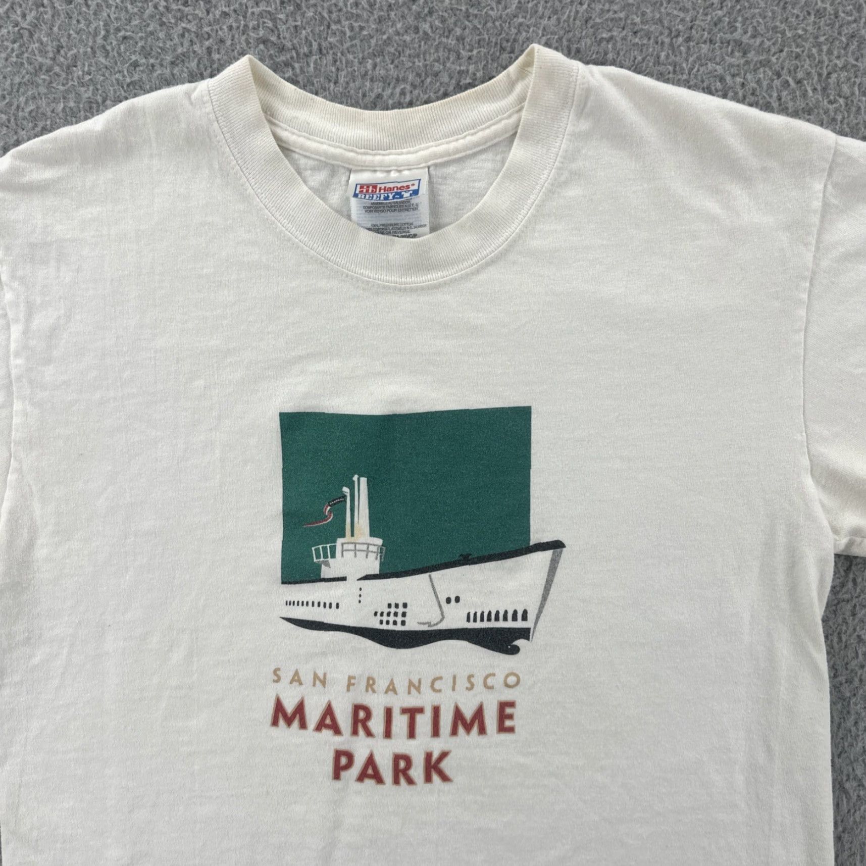 Hanes VINTAGE Hanes Beefy-T Shirt Adult S White Men 90s California USA San Francisco Maritime Park Short Sleeve Crew Neck Shirts Size US S / EU 44-46 / 1 - 5 Thumbnail