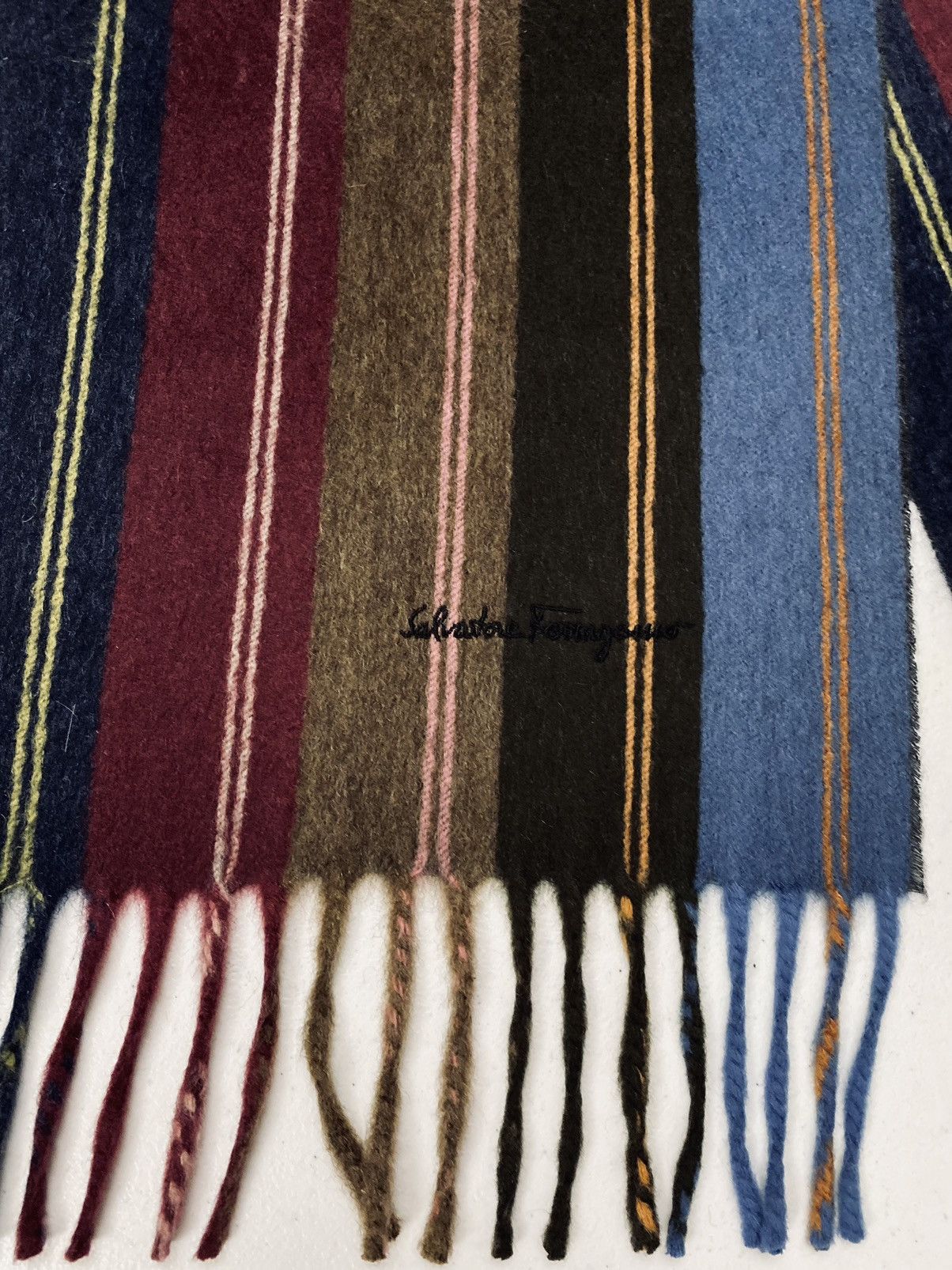 Salvatore Ferragamo Ferragamo Multi-Color Stripe Cashmere Fringe Scarf Unisex NW Size ONE SIZE - 9 Thumbnail