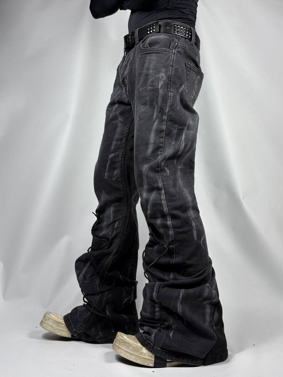 Japanese Brand Custom Black Baggy Distressed Jeans Painted Wide Leg Size US 31 - 6 Thumbnail