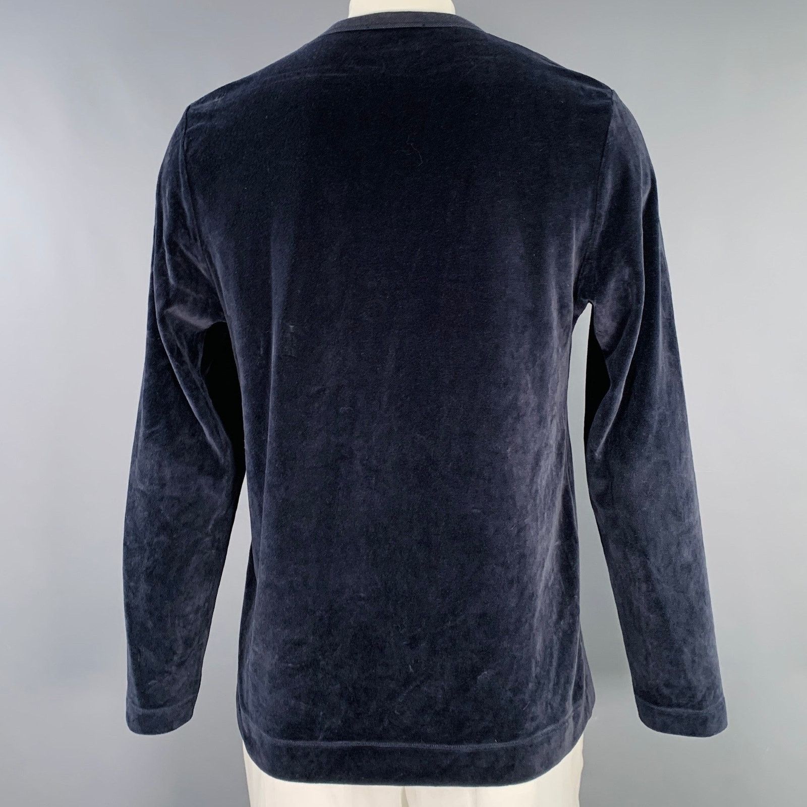 Our Legacy OUR LEGACY 42 Navy Velour Cotton Blend Crew Neck Pullover Size US L / EU 52-54 / 3 - 3 Thumbnail