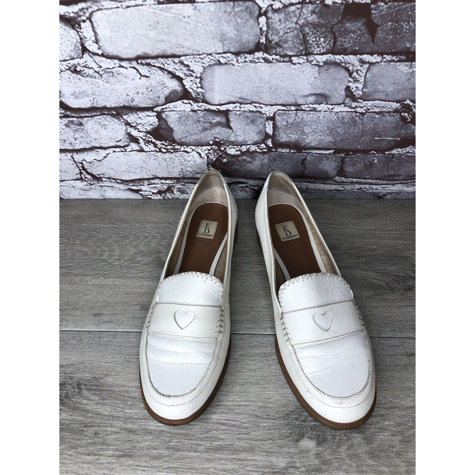 Other Ellen Degeneres ED Laddie White Leather Heart Loafers Shoes Size US 8 / IT 38 - 3 Thumbnail