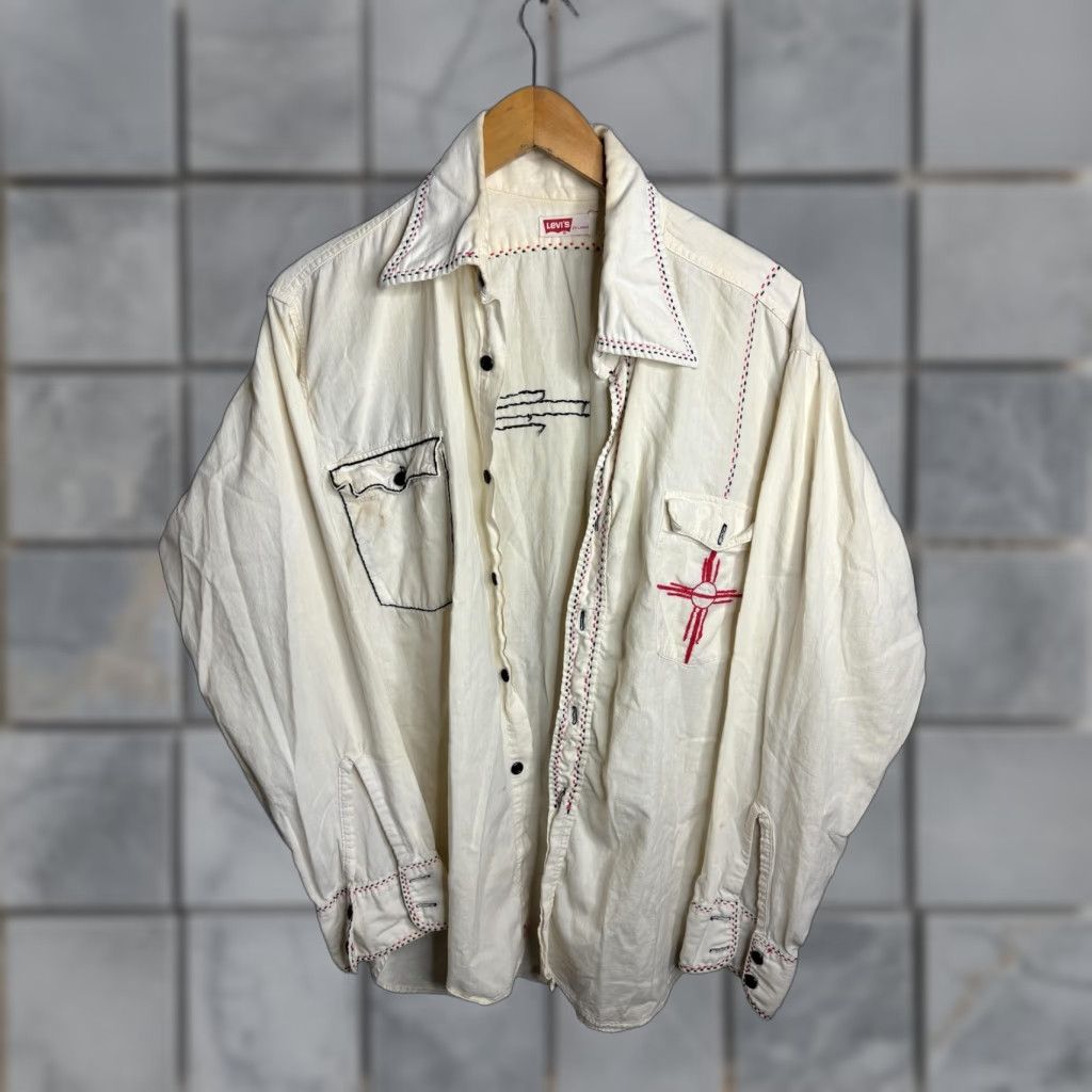 Levi's Levi's Shirt Mens XL Cream Embroidered Southwestern Button Down Long Sleeve Zia Size US XL / EU 56 / 4 - 1 Thumbnail