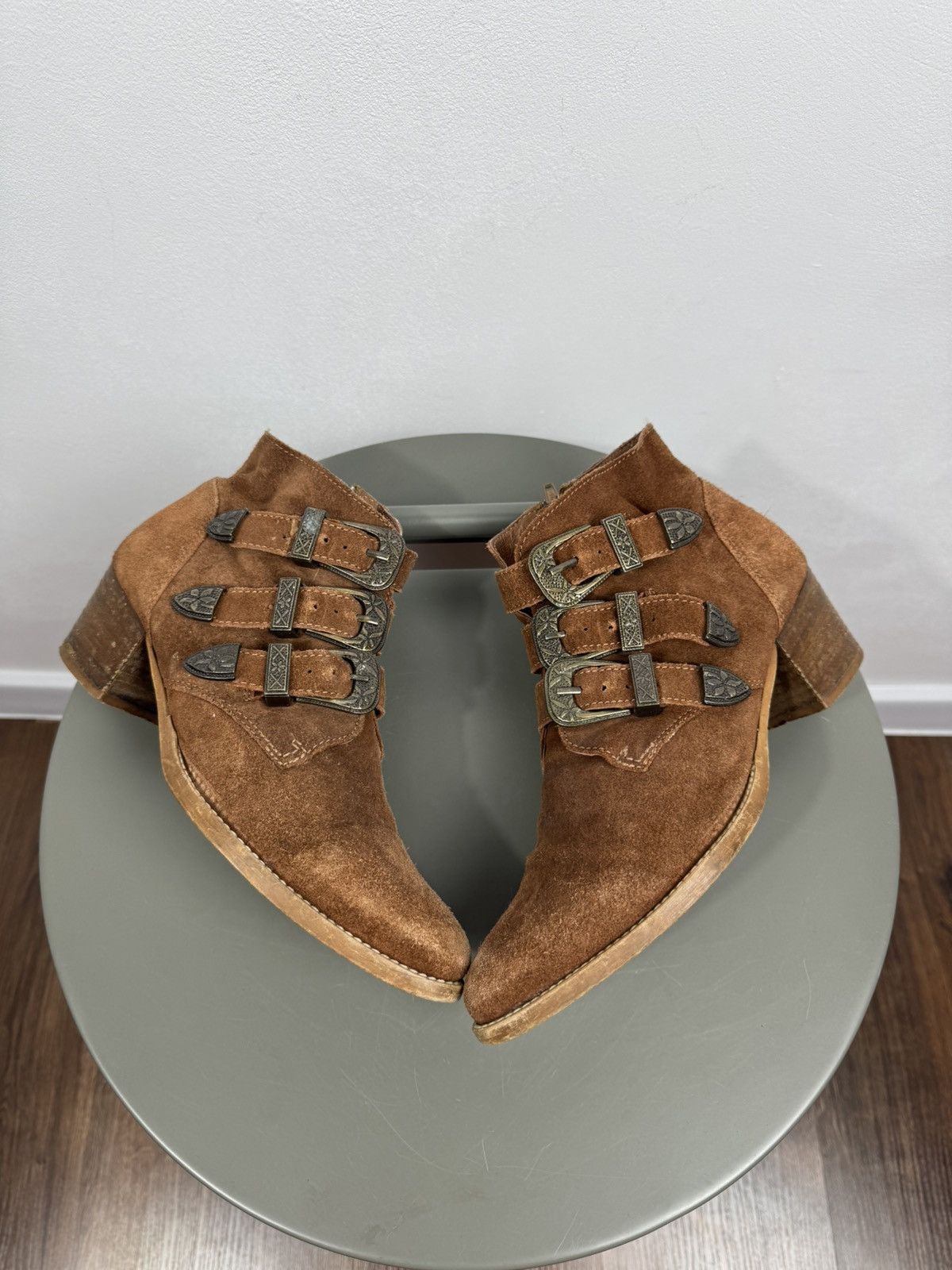 Other Vintage Brown Suede Triple Buckle Western Ankle Boots EU 38 Size US 7 / IT 37 - 2 Thumbnail