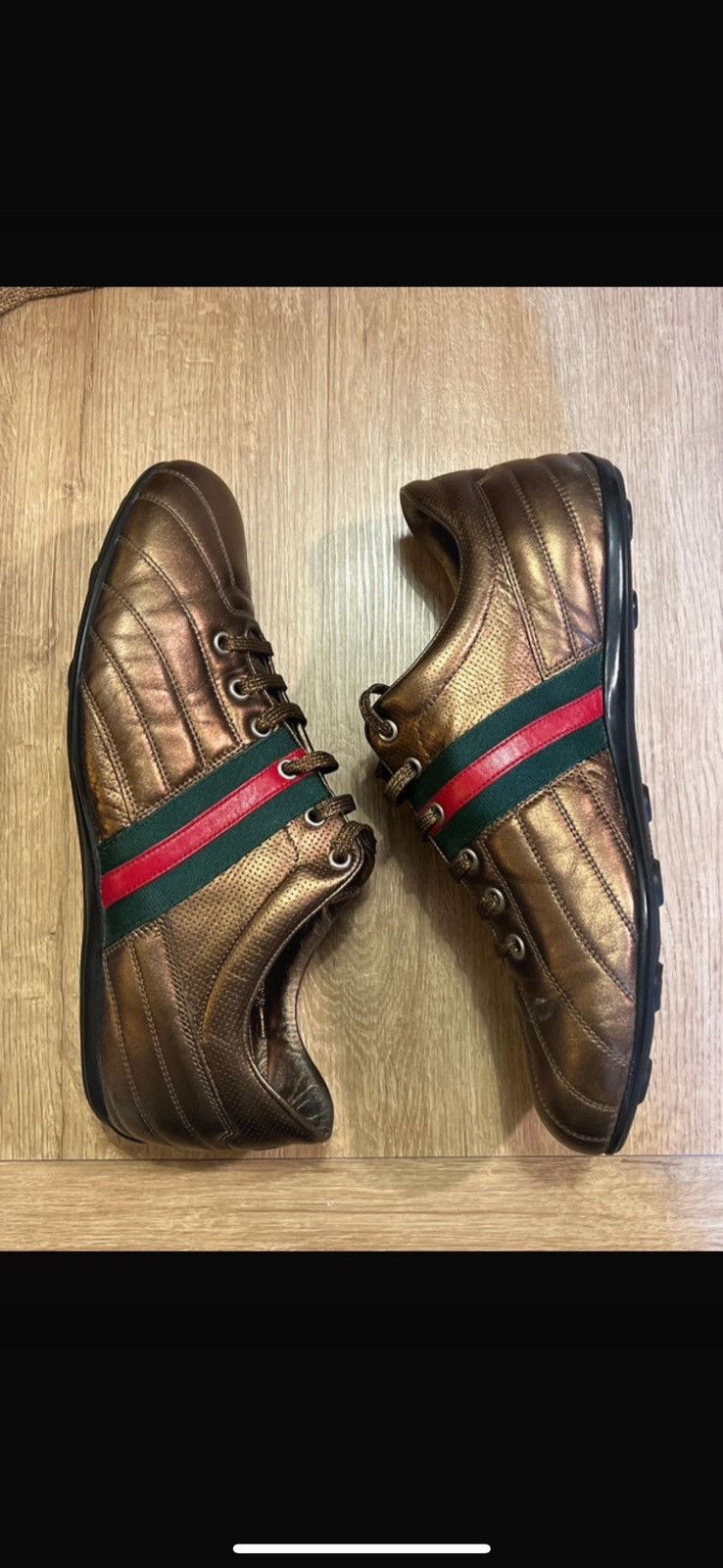 Gucci Gucci Ace Low Bronze Metallic Web Stripe Size US 9 / EU 42 - 1 Thumbnail