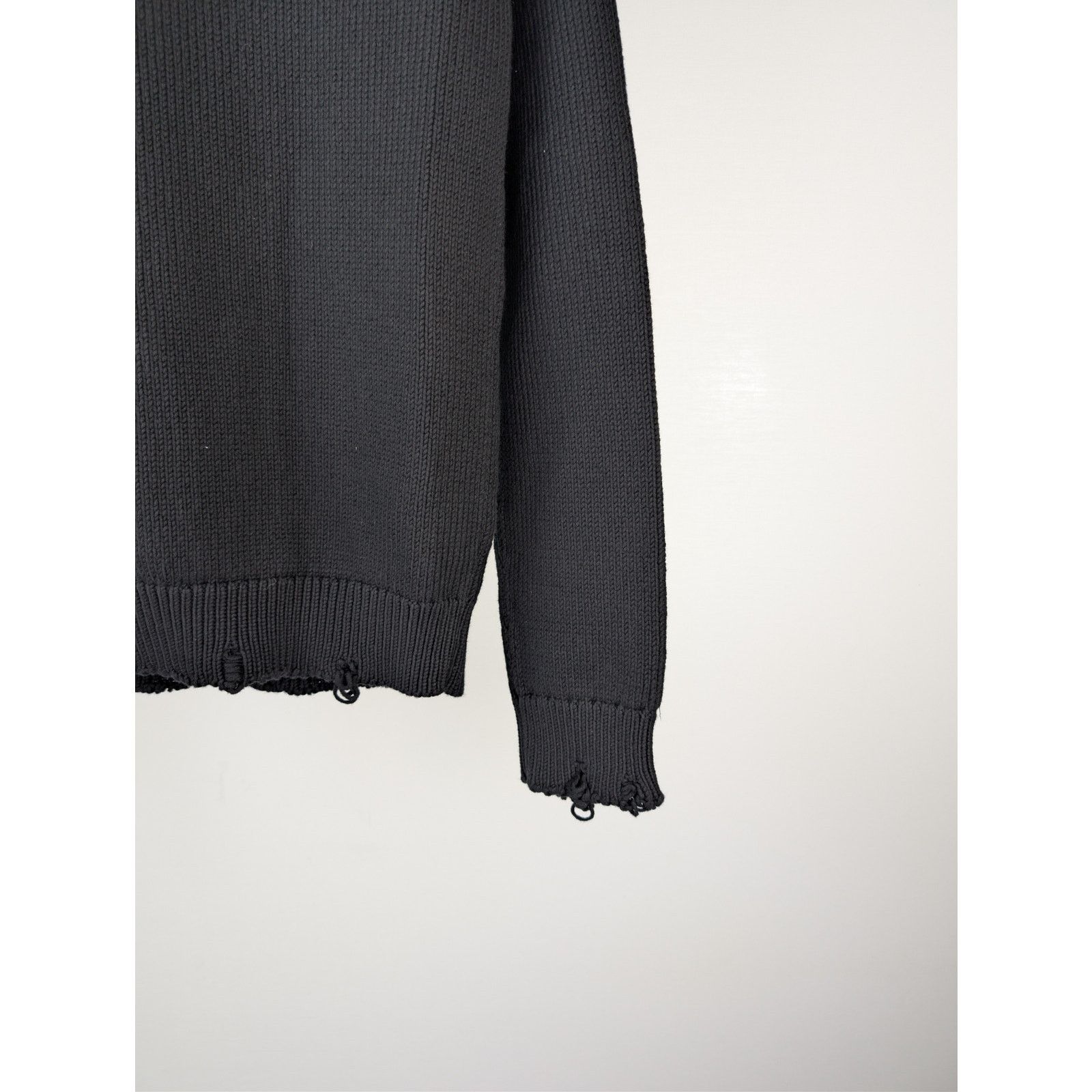 Saint Laurent Paris o1rshd1 Distressed Cotton Knit Crew-Neck Sweater in Black Size US M / EU 48-50 / 2 - 14 Thumbnail