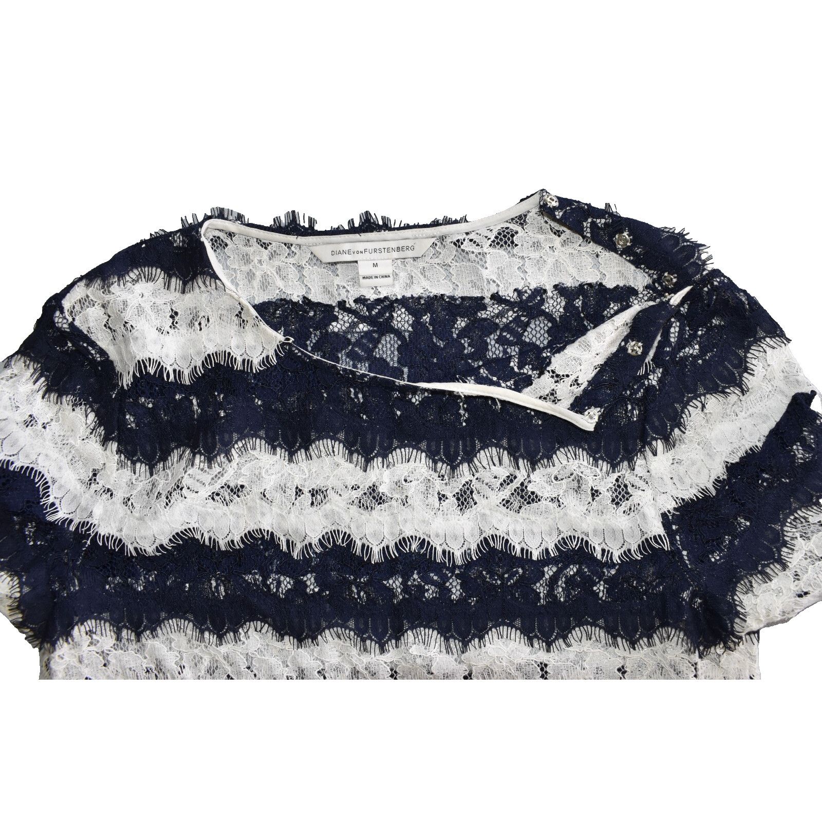 Diane von Furstenberg DIANE VON FURSTENBERG Navy White Lace Long Blouse Top Size M Size M / US 6-8 / IT 42-44 - 6 Thumbnail