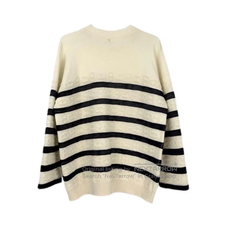 Hermes Hermes Dark Blue and White Striped Pig Nose Cashmere Sweat Size S / US 4 / IT 40 - 2 Thumbnail