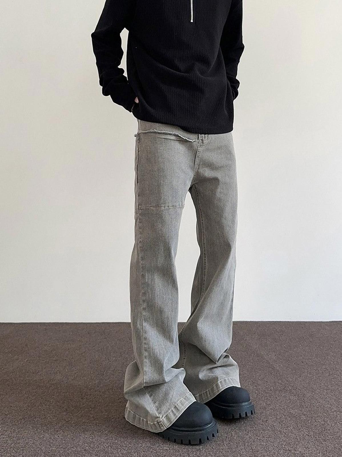 Flared Gray Baggy Denim Jeans