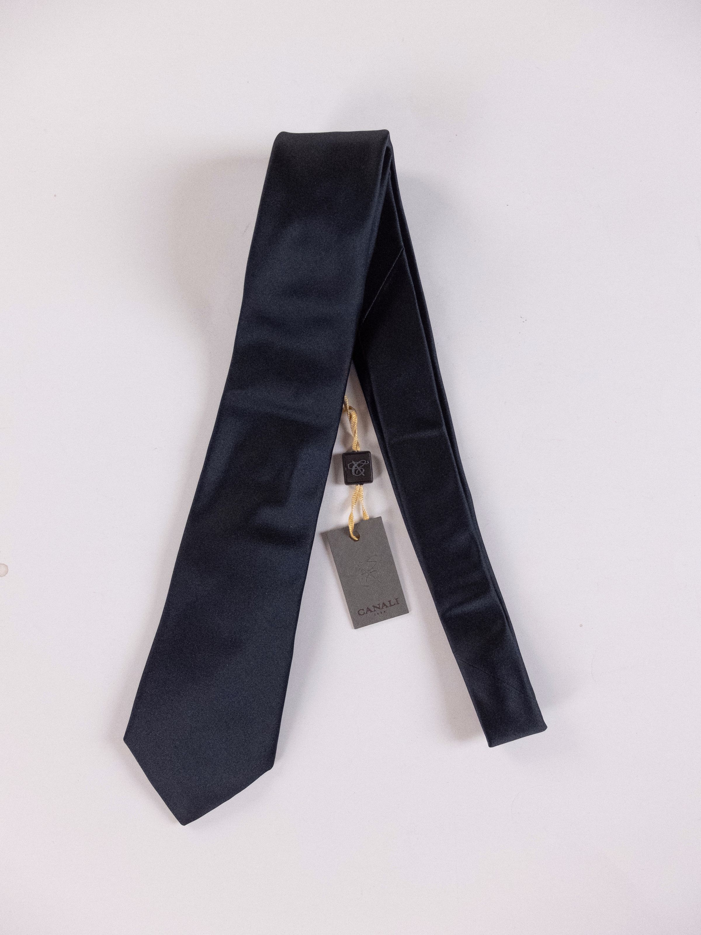 Canali CANALI solid navy blue woven silk tie authentic NWT Italy Size ONE SIZE - 1 Thumbnail