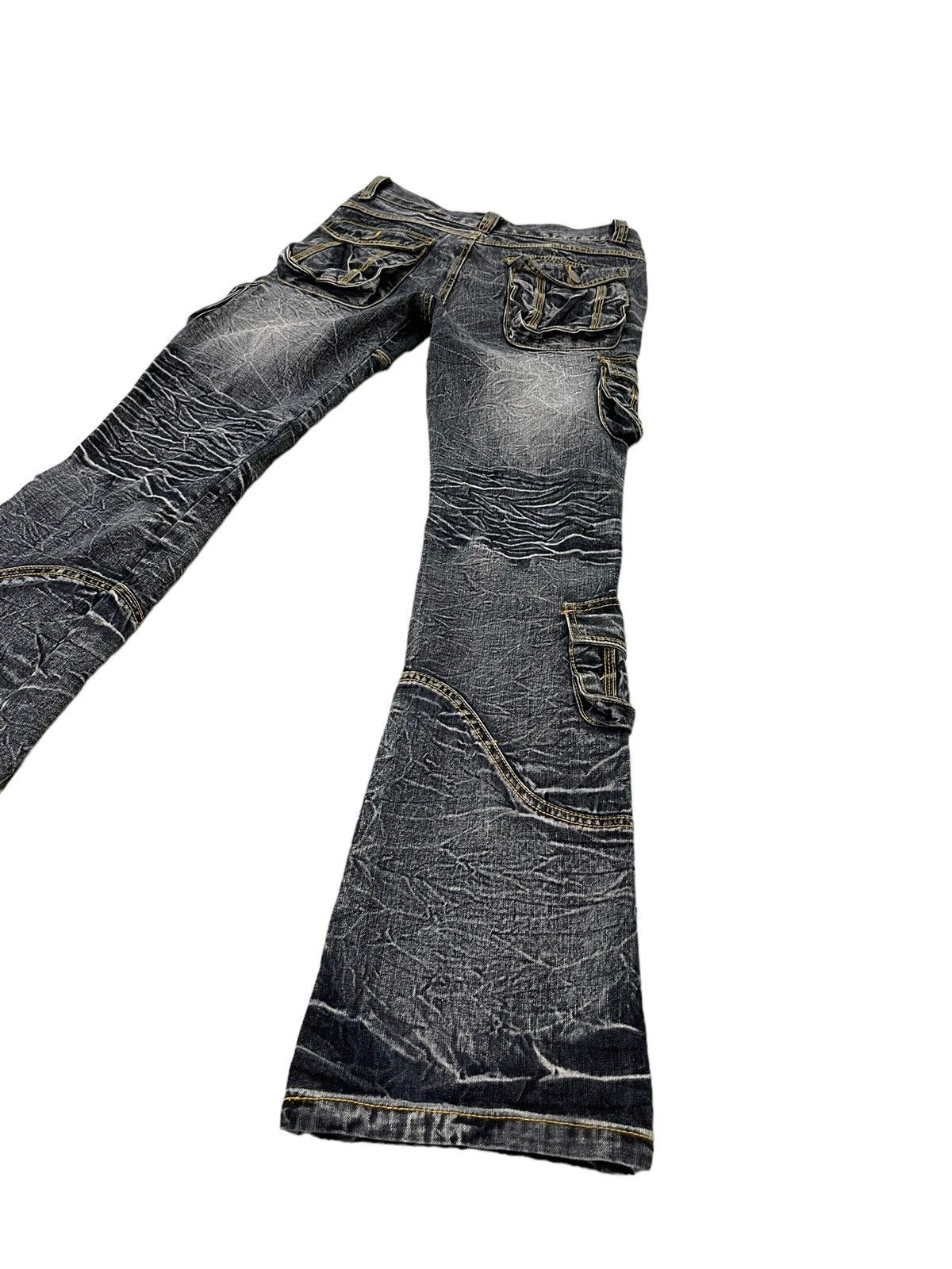 Japanese Brand Flare Jeans Cargo Low Box Crazy Faded Distress Boot Cut 6🟦2 Size US 29 - 15 Thumbnail