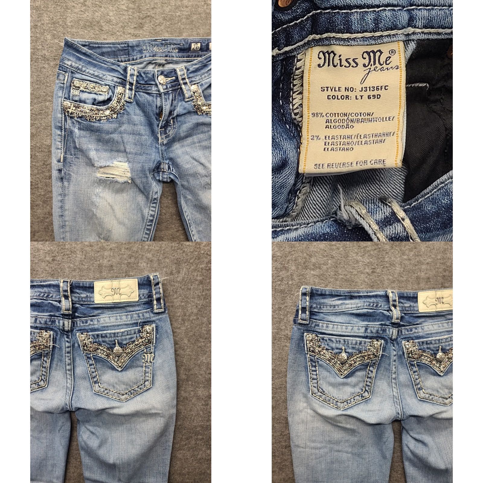 Miss Me Miss Me Capris Womens 26x24 Signature Fit Mid Rise Cropped Stretch Distressed Denim Blue 5-Pocket Embroidered Rhinestone Jeans Size ONE SIZE - 8 Thumbnail