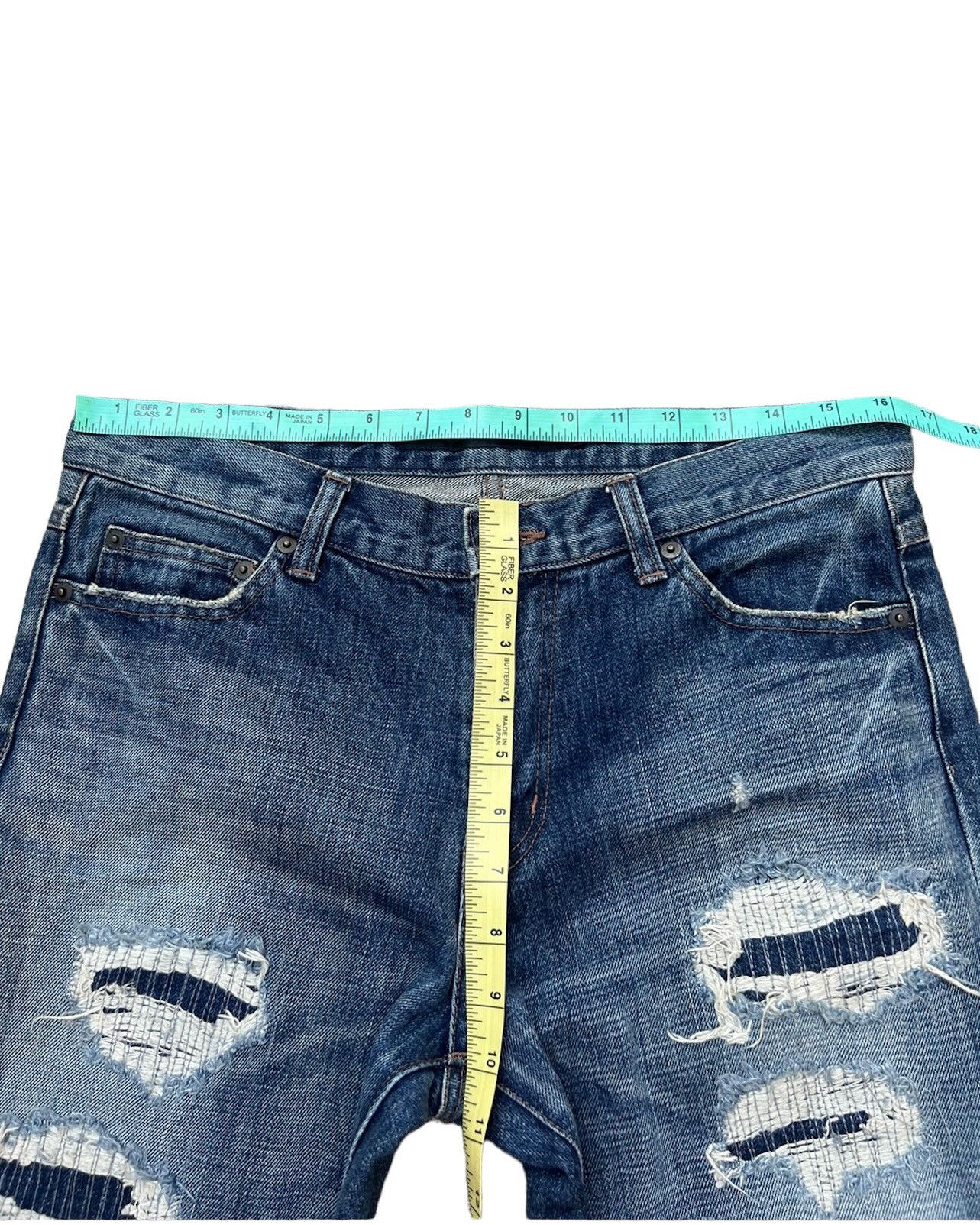 Schlussel Schlussel Japan Rips Snakes Scales Design Patchwork Denim Size US 31 - 3 Thumbnail