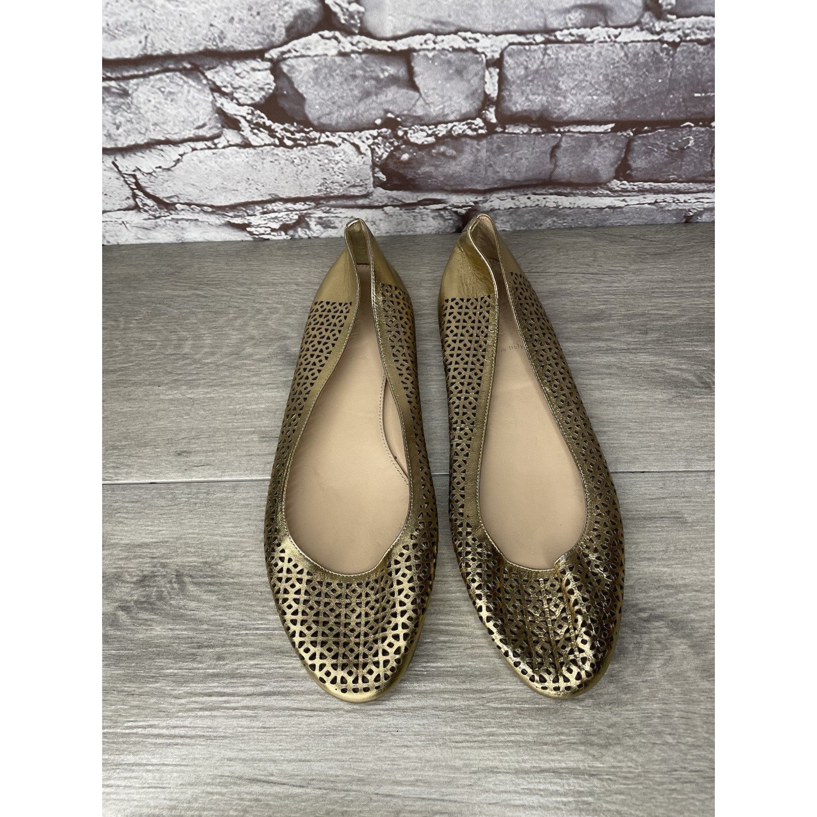 J.Crew J.Crew Nora Metallic Gold Leather Perforated Ballet Flats Wo Size US 10 / IT 40 - 19 Thumbnail