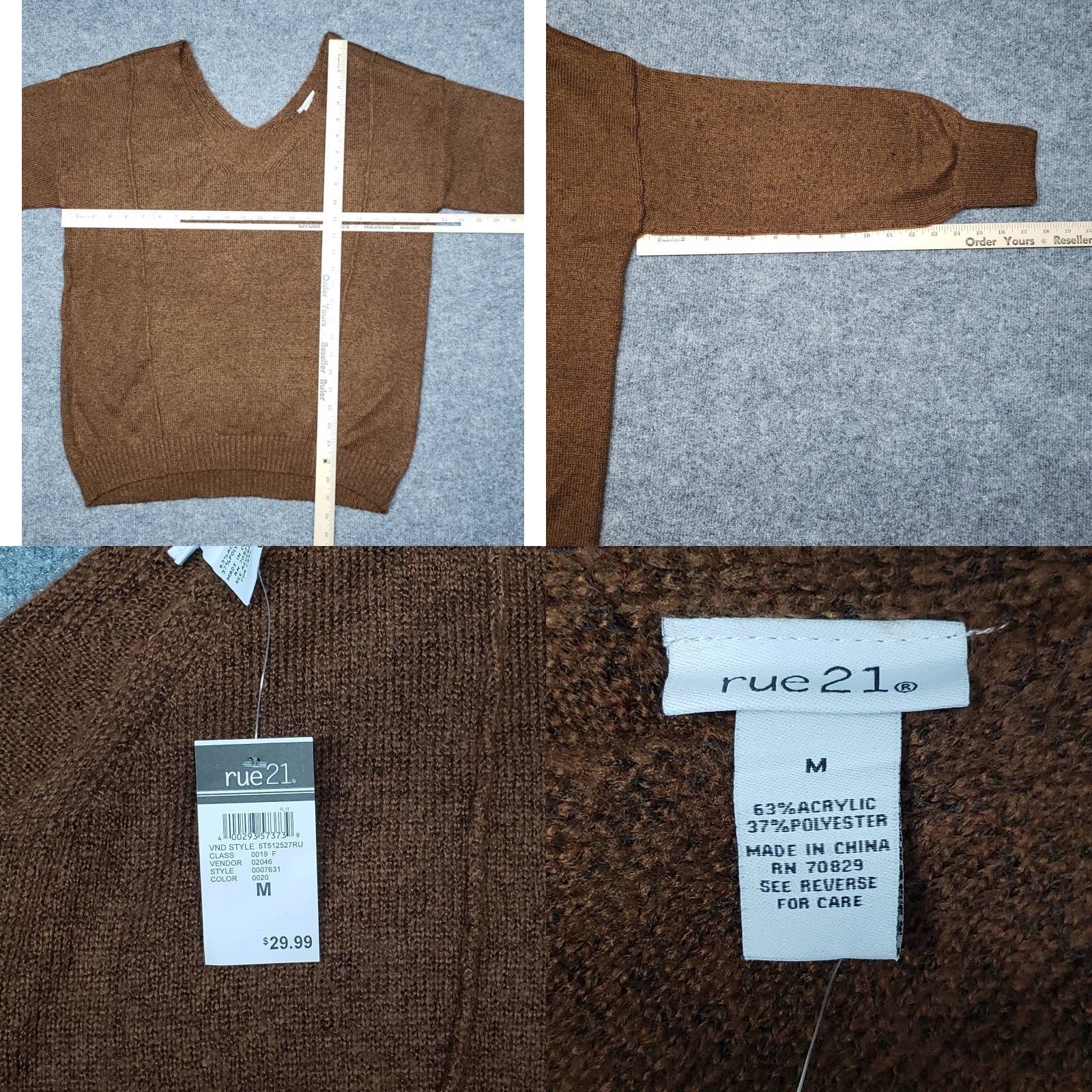 Vintage Rue21 Sweater Womens M Brown Long Sleeve Solid Minimalist V-Neck Pullover New Size M / US 6-8 / IT 42-44 - 8 Thumbnail