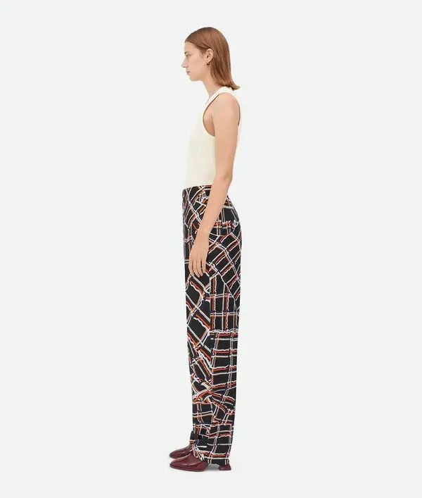 Bottega Veneta o1bcso1str0725 Distorted Check Printed Silk Trousers Size 25" / US 0 / IT 36 - 2 Thumbnail