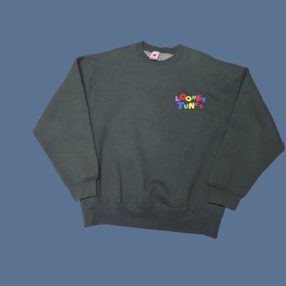 Vintage VINTAGE Looney Tunes Sweatshirt 90s Bugs Bunny Taz Wile E Coyote Green L Pullover Unisex Adults Hip Hop Graphic Print Size US L / EU 52-54 / 3 - 1 Thumbnail