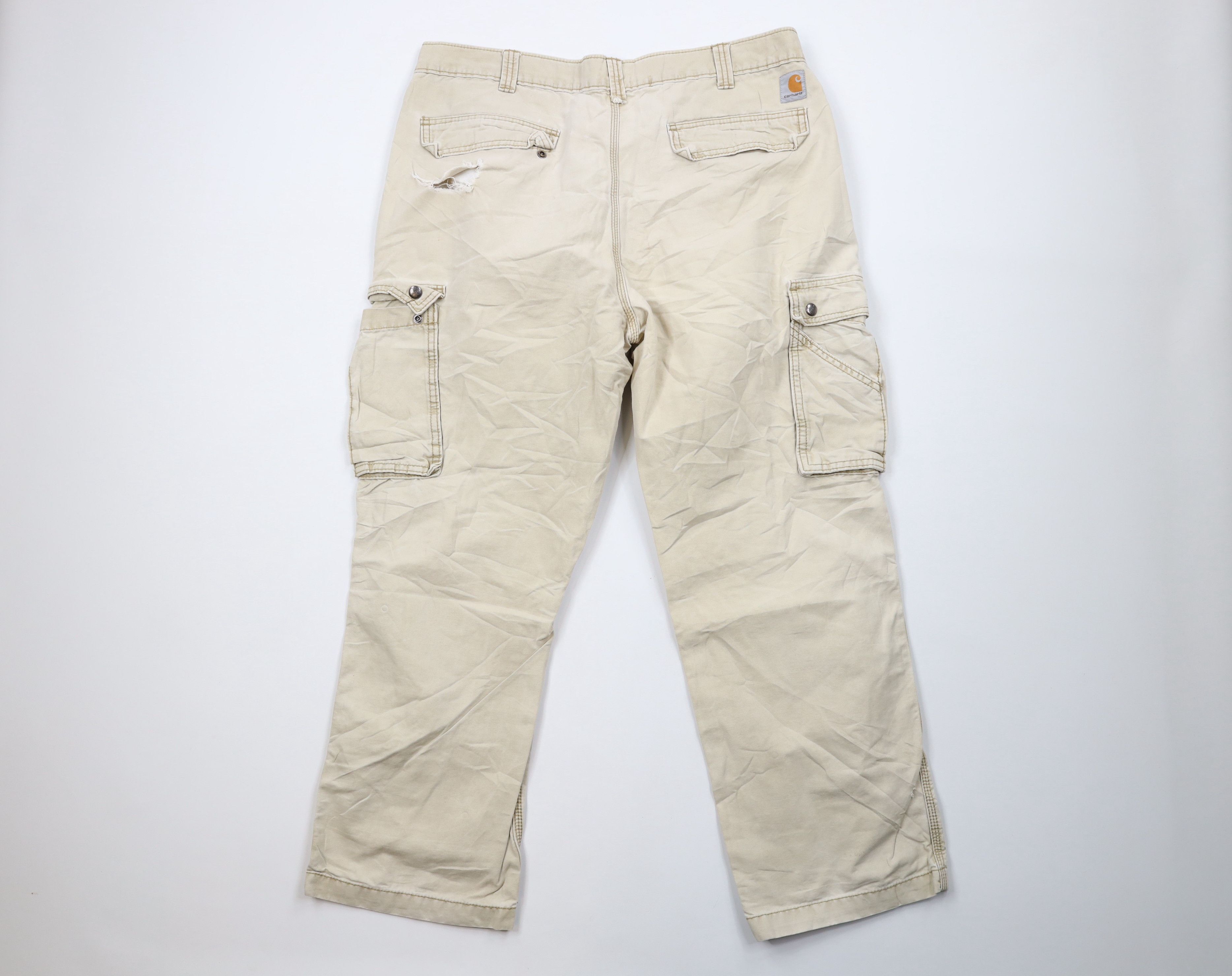 Carhartt × Vintage Vintage Carhartt Spell Distressed Wide Leg Cargo Pants Beige Size 38 - 8 Thumbnail