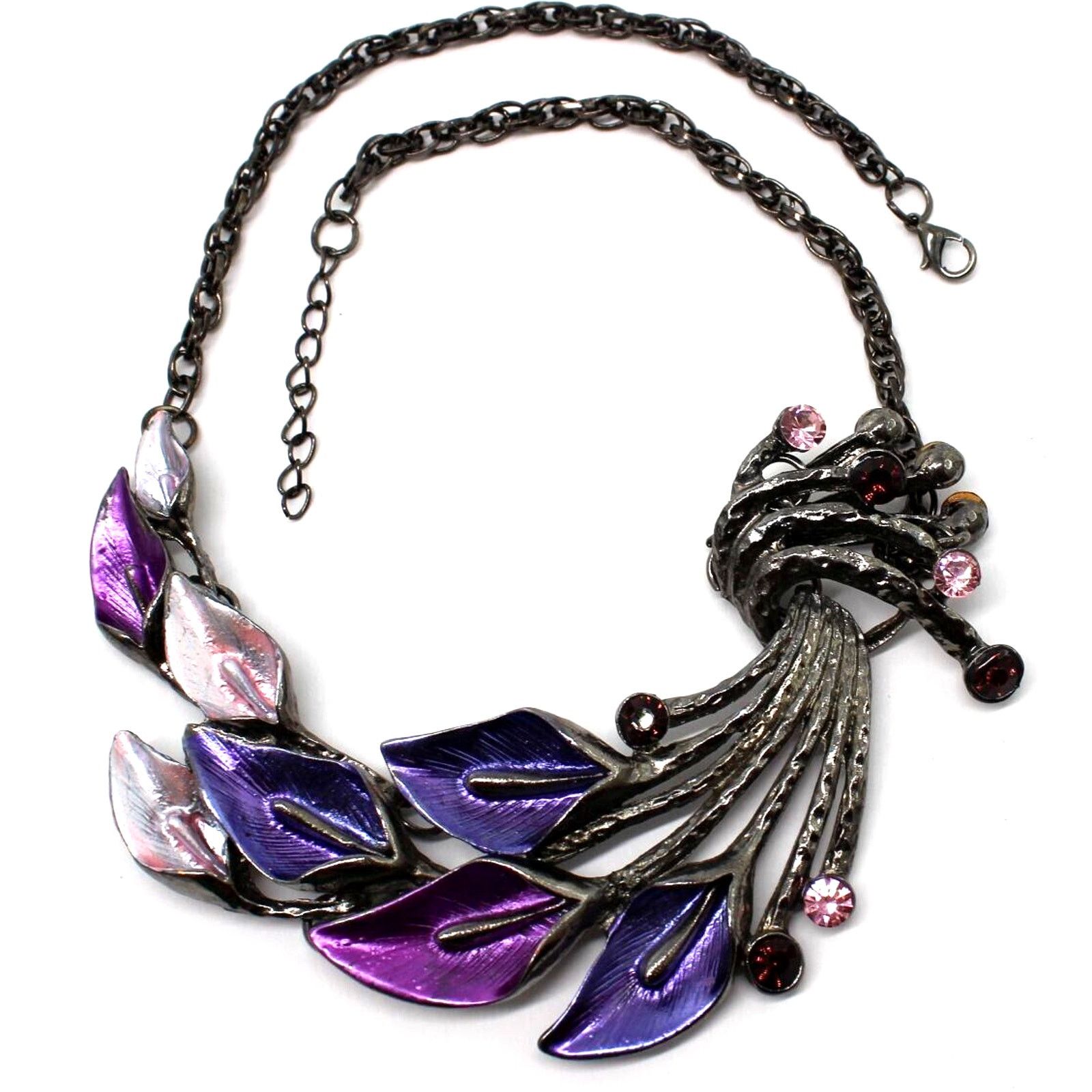 Other Moveable Lily Rhinestone Enamel Necklace Earring Purple Pink Size ONE SIZE - 4 Thumbnail
