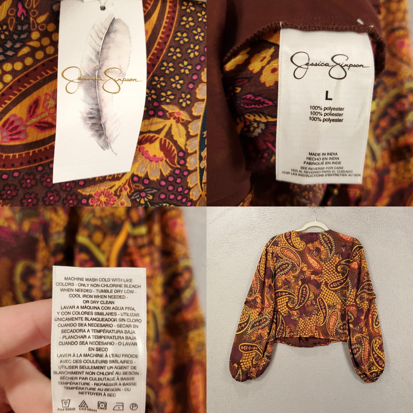 Jessica Simpson New Womens Top Large Deep Mahogany Paisley Confetti V Neck NWT Marisol Jessica Size L / US 10 / IT 46 - 8 Thumbnail