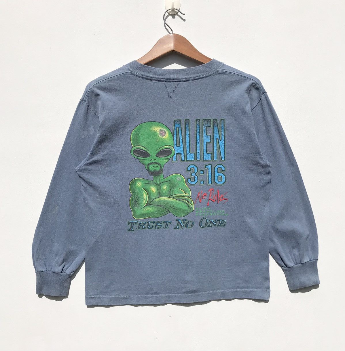 image of Distressed90S Vintage Alien Workshop No Rules Shirt in Blue, Men's (Size 2XS)