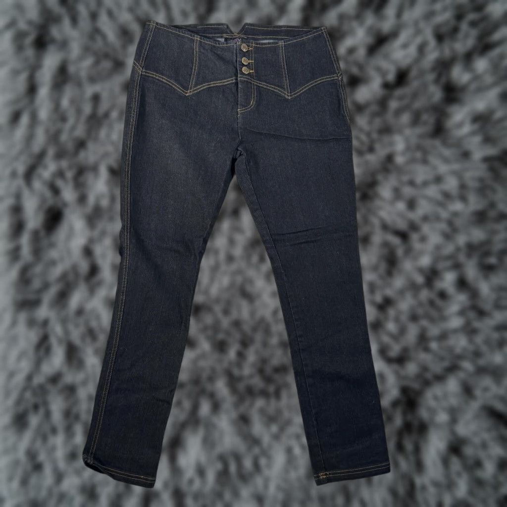 Vintage Suzanne Somers Jeans Skinny 10 Dark Indigo Stretch Y2K Slimming Tummy Control Shapewear Womens Jeans Size 32" / US 10 / IT 46 - 1 Thumbnail